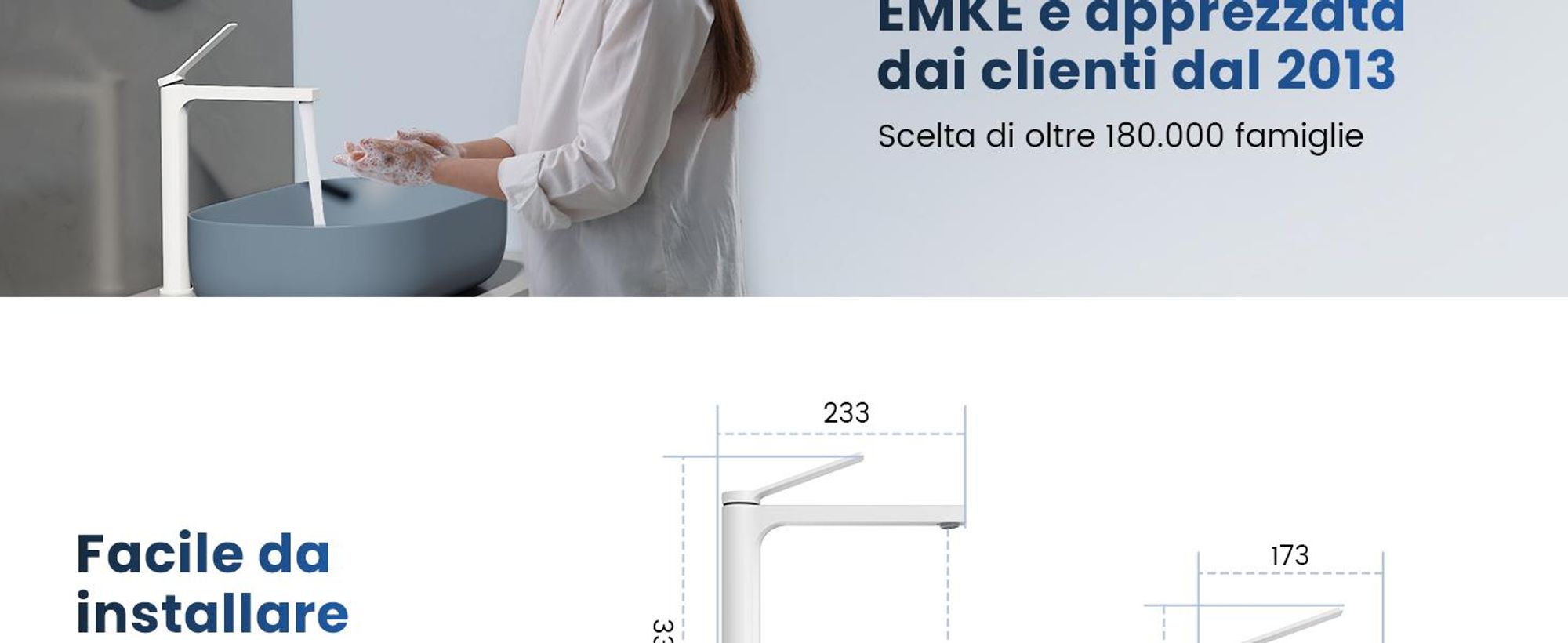 EMKE Rubinetto bagno bianco opaco 335x233x46mm, ottone, cartuccia ceramica, miscelatore bagno, miscelatore lavabo, miscelatore lavabo