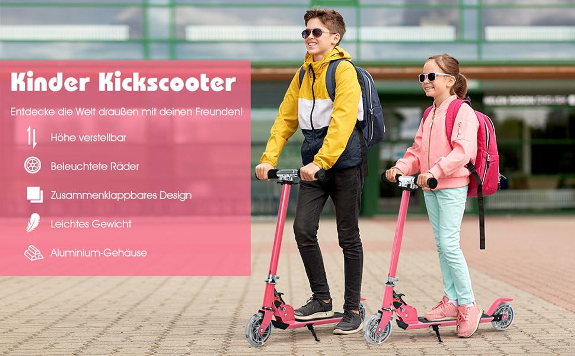 COSTWAY Kinder Roller mit LED Rädern, Cityroller höhenverstellbar, Kinder Scooter für Kinder ab 4+, Kinder Kickscooter, Tretroller für Junge & Mädchen