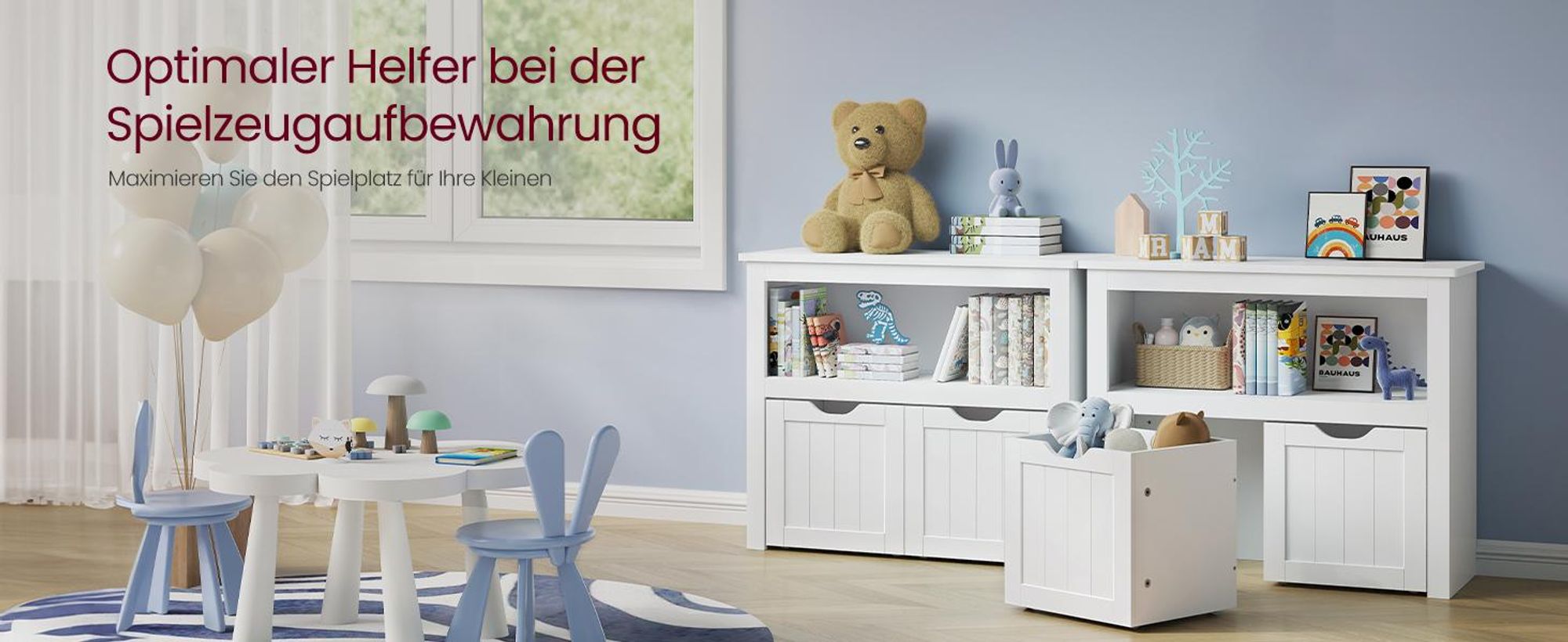 VASAGLE Spielzeugregal mit Rollen, Aufbewahrungsschrank, 29,7 x 72,2 x 60 cm, weiß