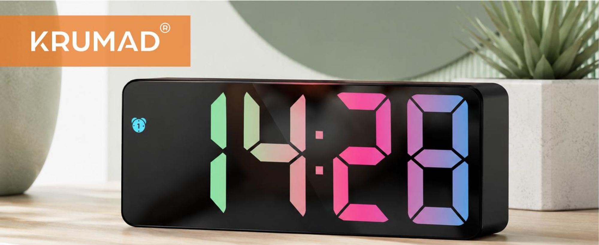 KRUMAD LED Wecker Digital, Digitaluhr mit großen Zahlen, Nachttisch Uhr mit Alarm und Snooze Funktion, lautloser Wecker, batteriebetrieben, USB