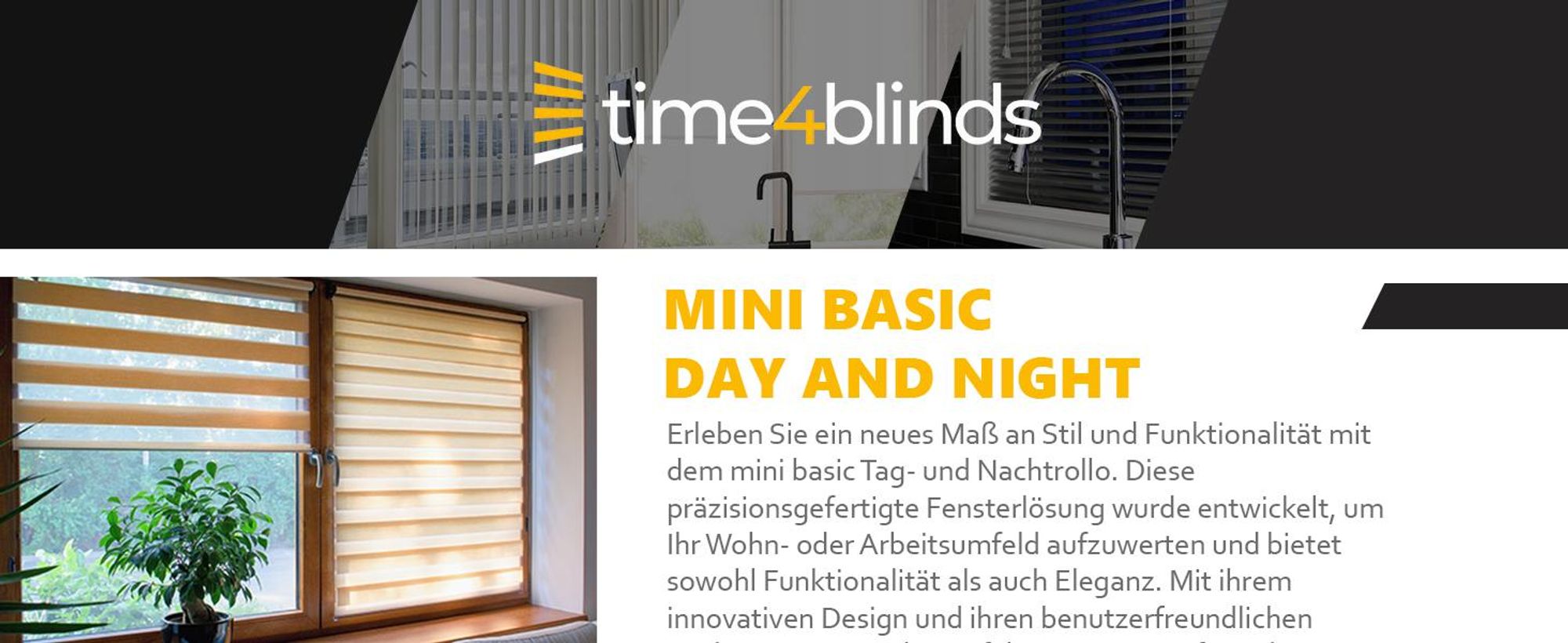 Time4Blinds, Tag und Nacht Doppelrollo Mini, Anthrazit - Rechts, 140x140cm