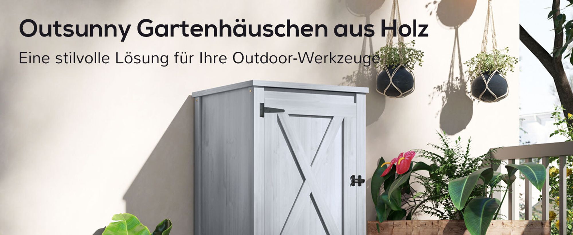 Outsunny Gartenschrank Holz Geräteschuppen wetterfest Geräteschrank, 60x60x160cm