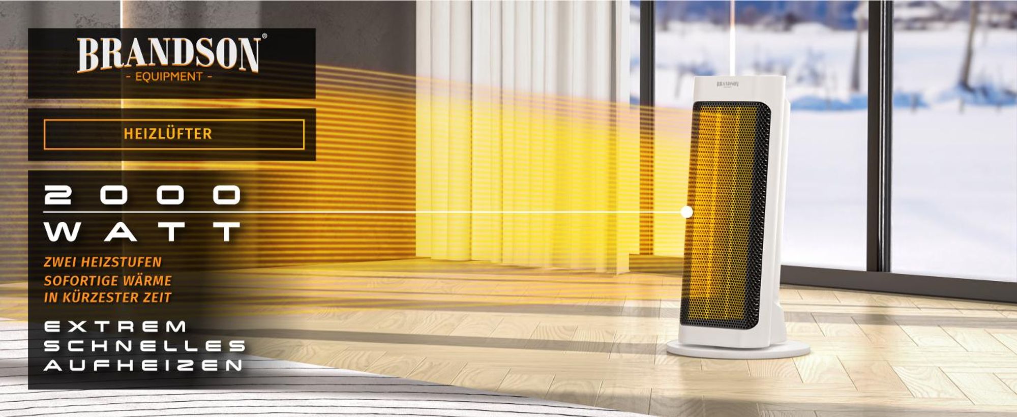 Brandson 2000W Keramik Heizlüfter mit Fernbedienung, 80° Oszillation, Überhitzungsschutz, Automatische Abschaltung, Umkippschutz, 1-7h Timer, 2 Leistungsstufen, Weiß
