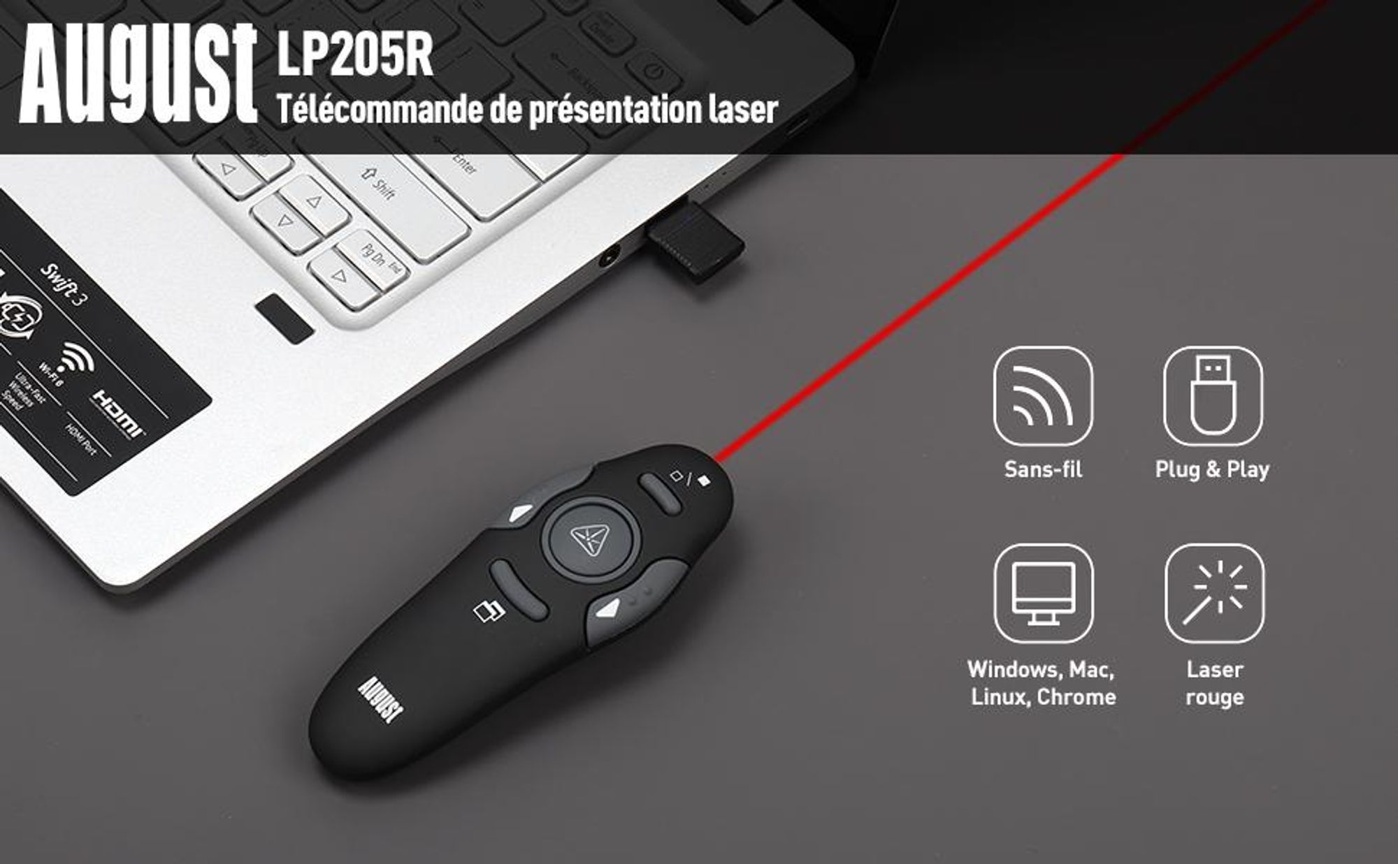 August LP205R Présentateur avec pointeur laser