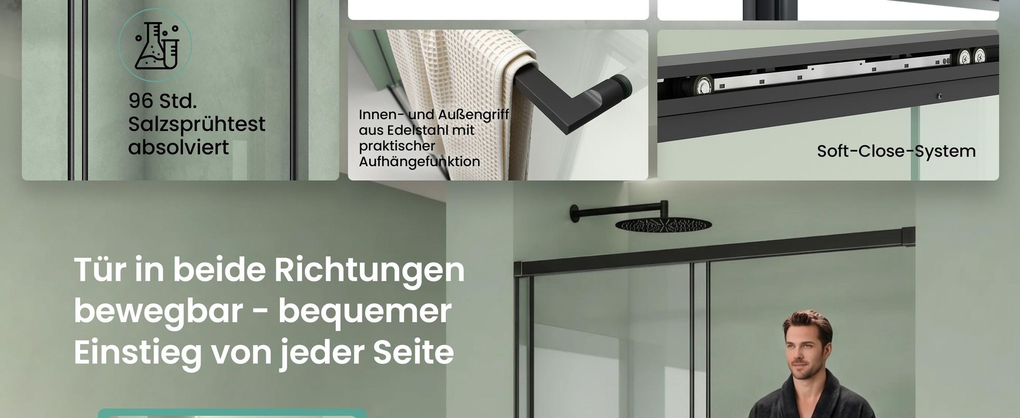 Mai & Mai Duschtür Nischentür dusche mit Doppelschiebetür 140x195cm Schwarz
