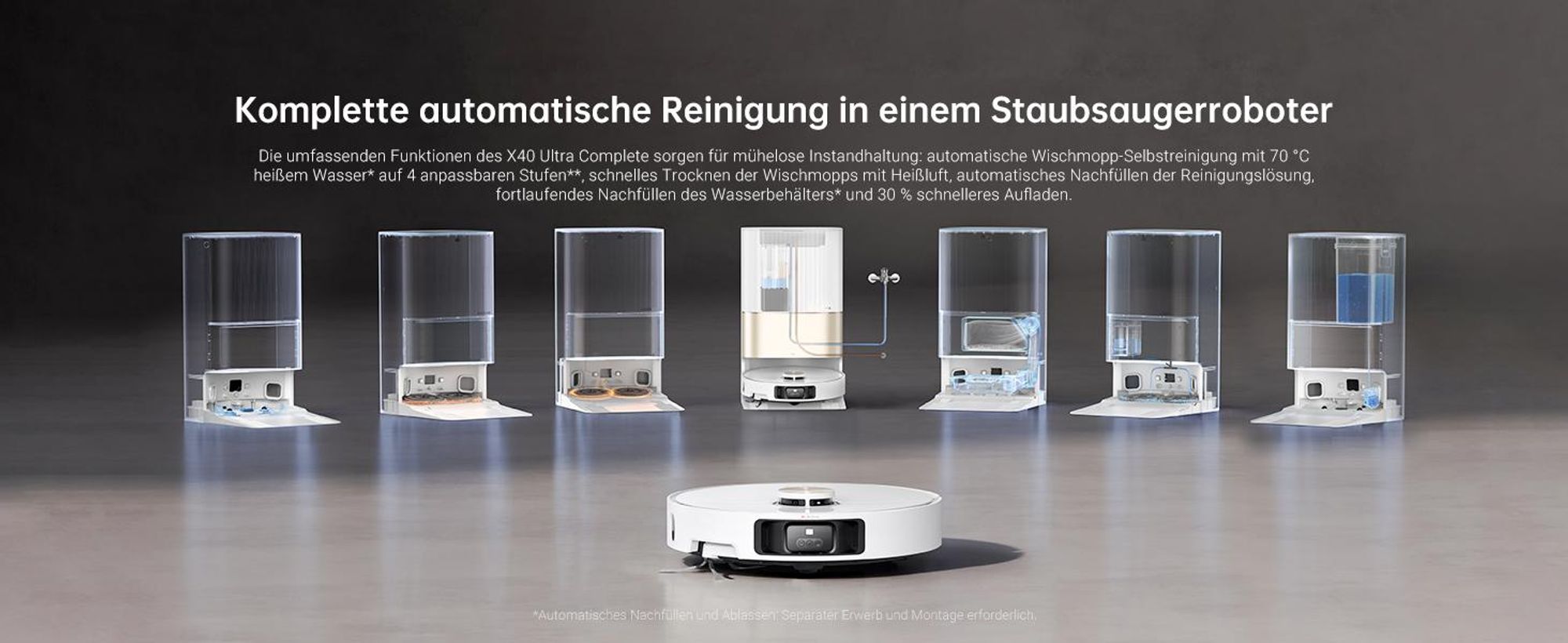 Dreame X40 Ultra Complete Saugroboter mit Wischfunktion,12000Pa Saugkraft,70℃ Wischmopp,selbstreinigend,Automatische Entleerung＆Fill,Drehen und Heben