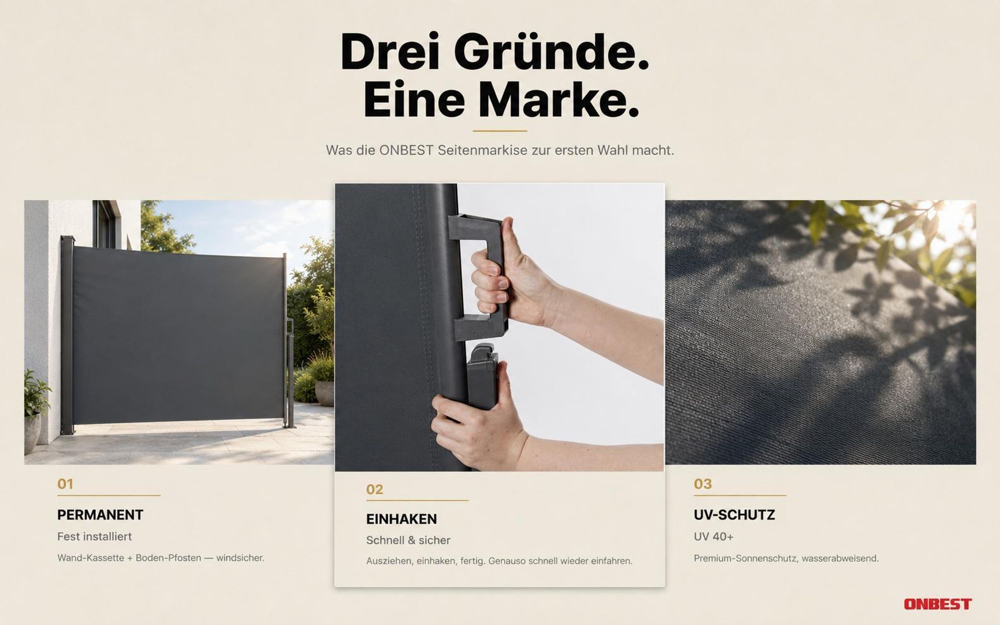 ONBEST Seitenmarkise | 200 x 300 cm | Ausziehbar | mit Schrauben und Dübel | Wasserabweisend | UV-Beständig