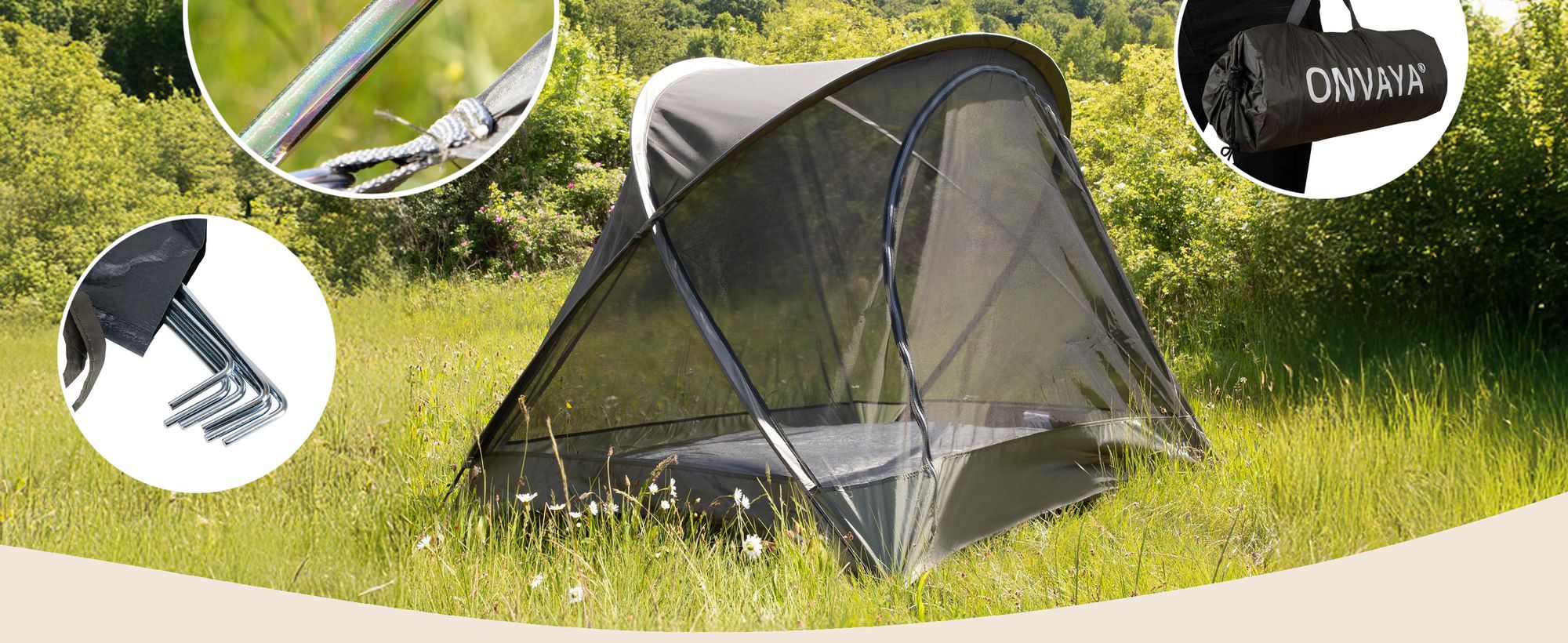 ONVAYA® Insektenschutzzelt ǀ für 2 Personen ǀ einfacher Aufbau ǀ Moskitonetz für Camping, Terrasse oder Park