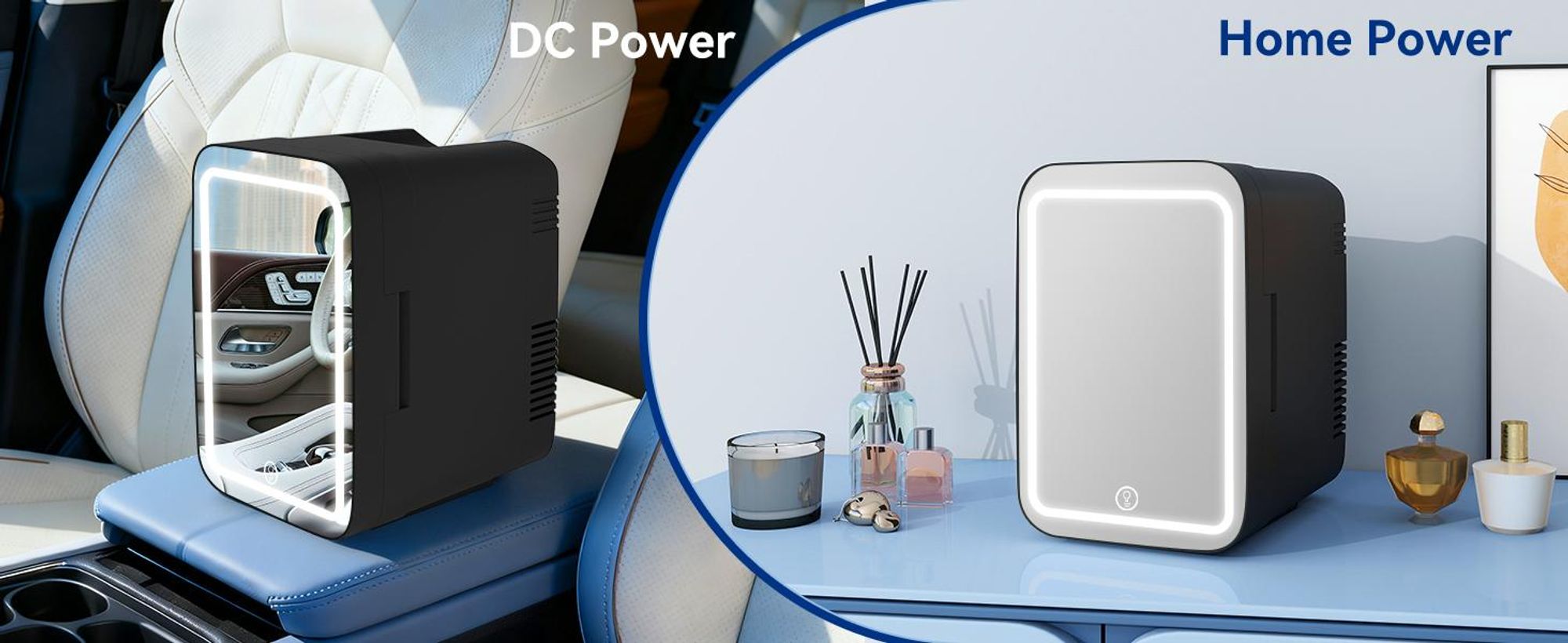 Puluomis Mini-koelkast 4L met LED-spiegel, draagbaar, geschikt voor cosmetica, als koelbox en verwarmingsbox, zwart