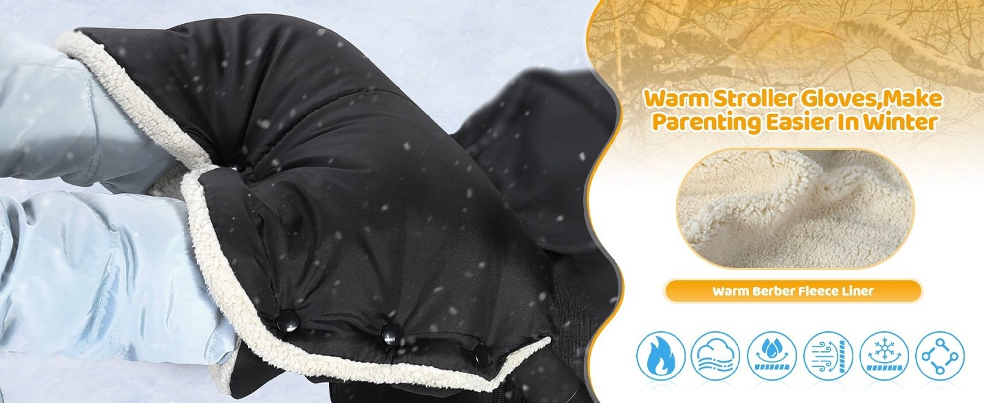 Kinderwagen Muff Handwärmer Wasserdicht Baby Stroller Hand muff Mit Fleece Winddicht Radanhänger für Winter Schwarz