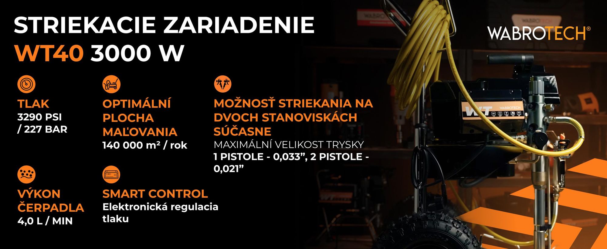 Striekacie zariadenie WABROTECH WT40H, Airless striekací systém s transportnými kolesami, Airless prístroj, 4 L/min