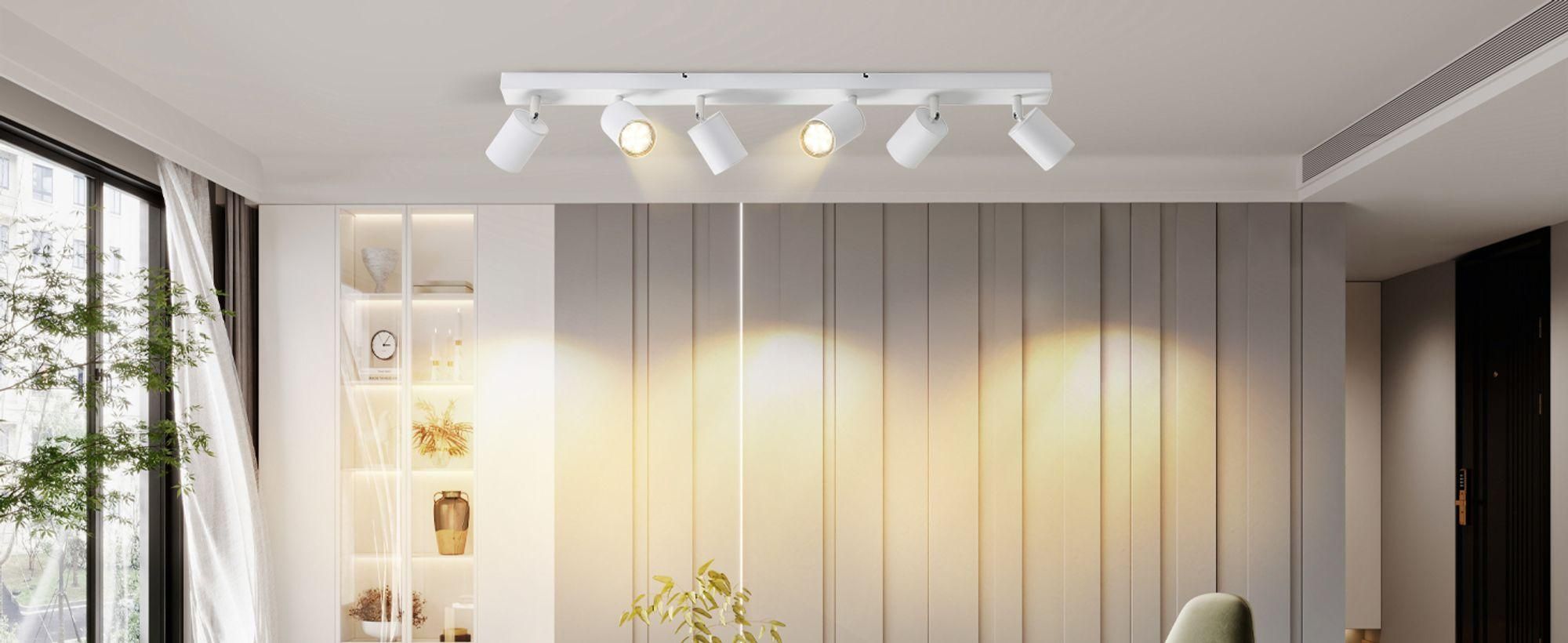 ZMH LED Deckenstrahler 6 Flammig Deckenlampe  Deckenstrahler GU10 Metall Deckenspots Schwenkbar 350° Strahler für Wohnzimmer Schlafzimmer Flur Weiß