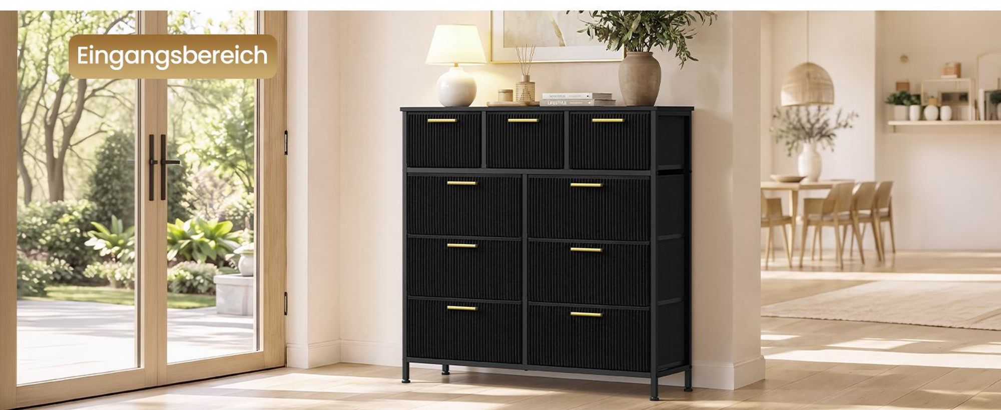 SONGMICS Kommode mit 9 Schubladen, 98,7 x 30 x 96,2 cm, Tintenschwarz