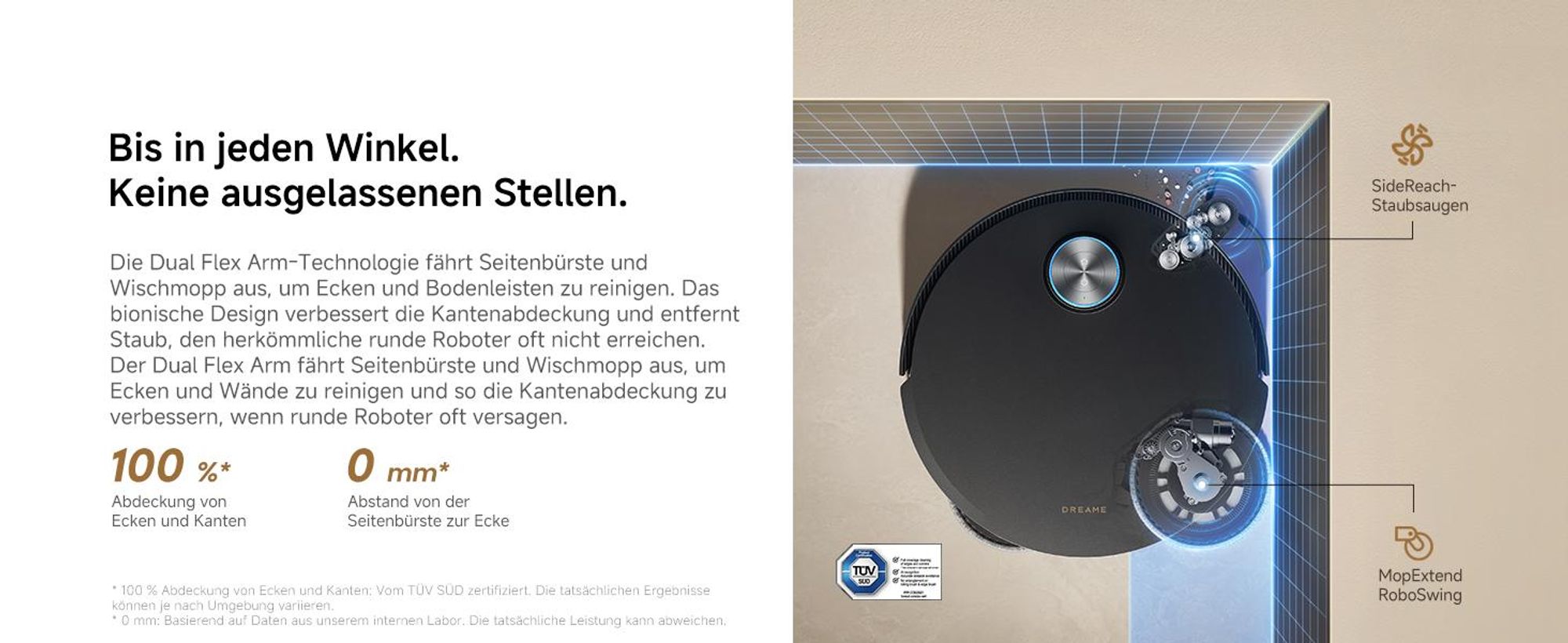 Dreame L60 Ultra Saugroboter mit Wischfunktion,35KPa Saugkraft,KI-3D-ToF-Vision,100°C Selbstreinigung,Doppelflexarme,ausziehbare Seitenbürste,Autolift