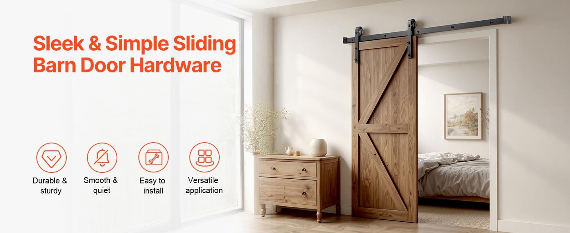 VEVOR Schiebetürbeschläge Set, 11FT Schiebetür Set, 330LBS Tragkraft Doppel-Schiebetürbeschläge Set, Kohlenstoffstahl Schiebetürschiene, Schiebetür für 1,57-1,77" Dicke & 5,5FT Breite Türpaneel, Schwarz-b, 5 ft