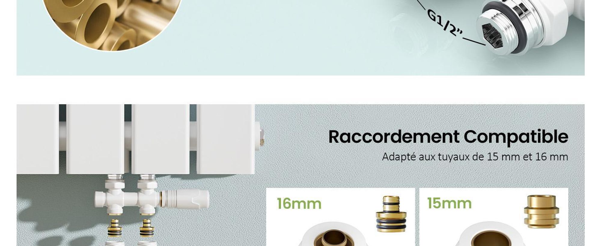S'AFIELINA Set multibloc pour robinetterie de radiateur, blanc (2 pcs) thermostat bloc robinet vanne accessoires de chauffage forme équerre et traversante