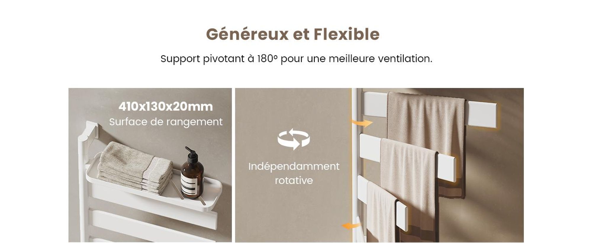 EMKE Sèche-serviettes électrique avec porte-serviettes pivotant et tablette, Thermostat WiFi,vocale, Minuterie, 76x45x14 cm, Blanc