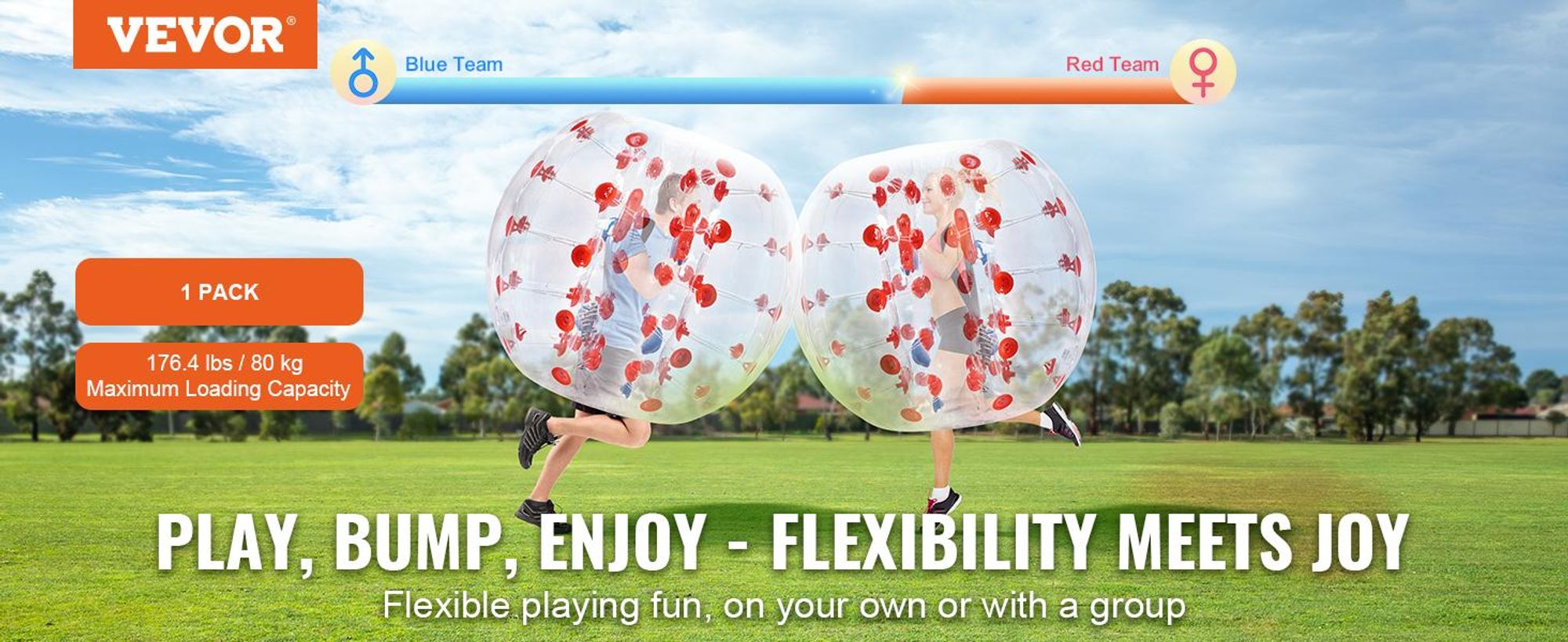 VEVOR Aufblasbare Bumper Balls 2er-Pack, 4FT/1.2M Körper Sumo Zorb Bälle für Teenager & Erwachsene, 0.8mm dicke PVC Menschliche Hamster Bubble Bälle für Outdoor-Teamspiel, Bumper Bopper Spielzeuge für Garten, Hof, Park, 1 Stk-Rote Pünktchen