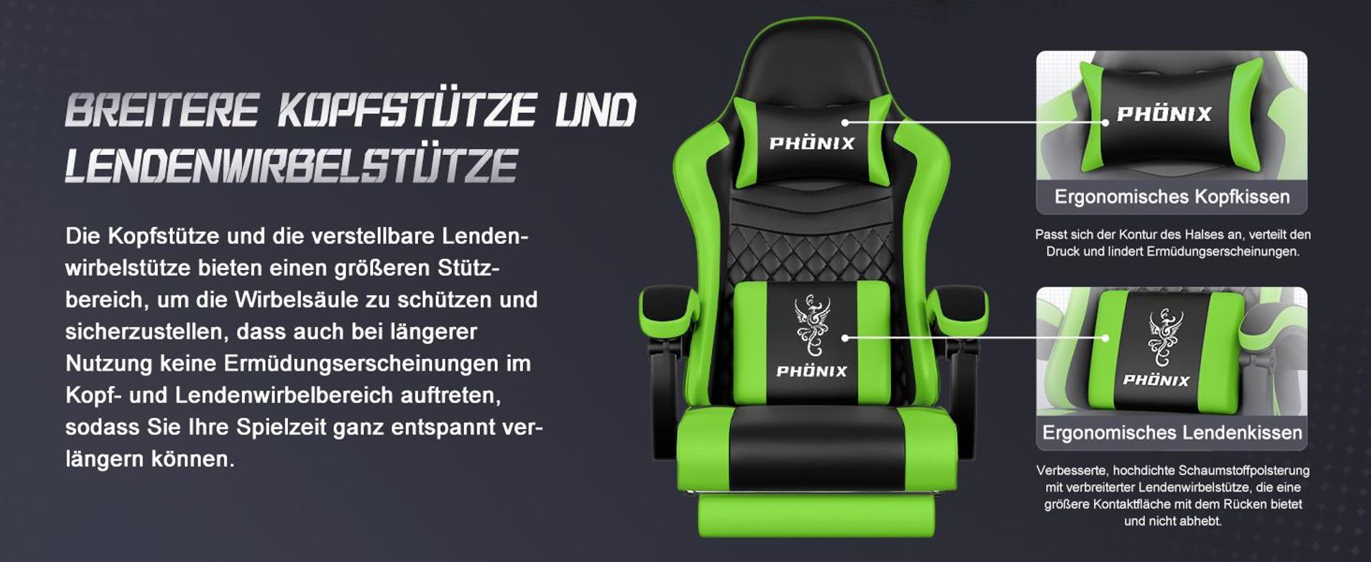 Adormii Gaming Stuhl, Ergonomischer Gaming Sessel, Schreibtischstuhl, Gamingstuhl mit Fußstütze, verstellbare Rückenlehne, Gaming stuhl 150 kg