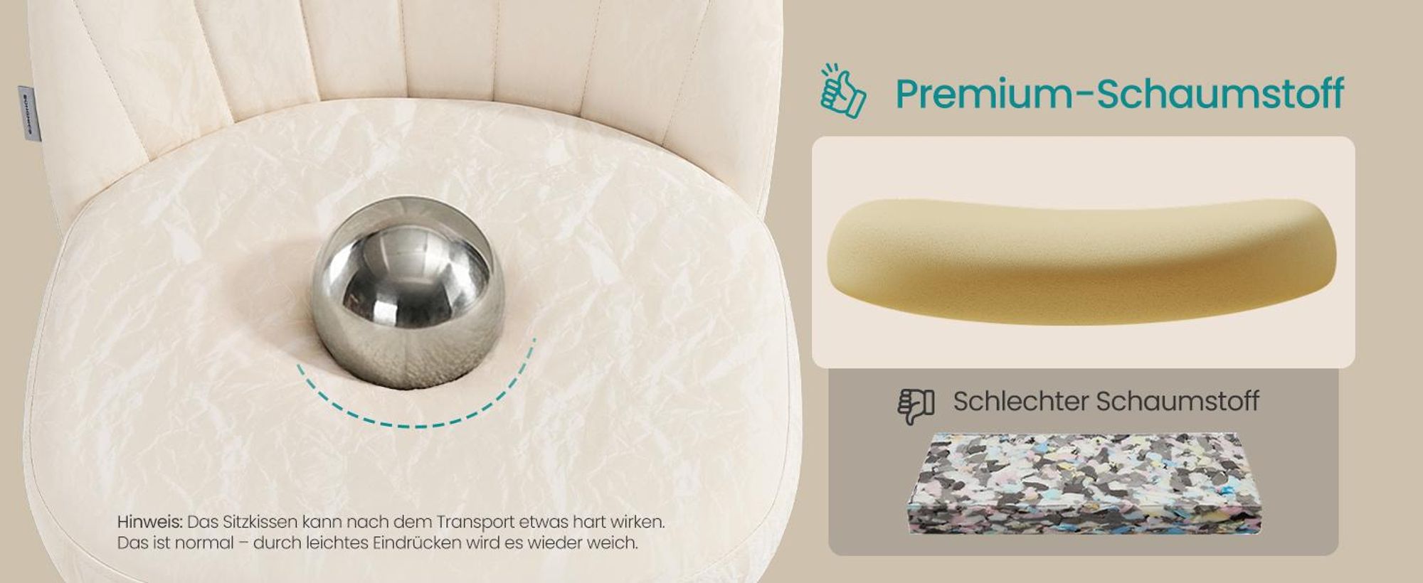 SONGMICS Schminkstuhl, Bürostuhl, Kunstleder-Oberfläche, höhenverstellbar, kompaktes Design, weiß