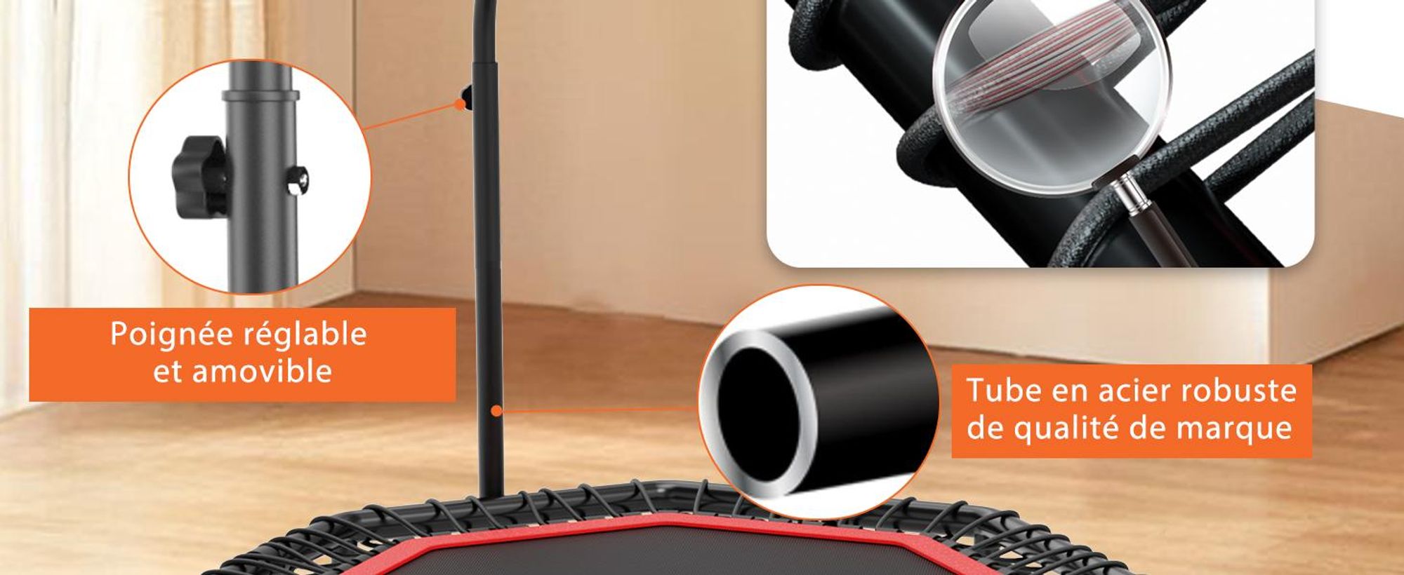 Trampoline de Fitness DH FitLife Pliable Ø121 cm – Capacité 150 kg, 3 Niveaux de Poignées Réglables, Stable et Silencieux pour Enfants et Adultes