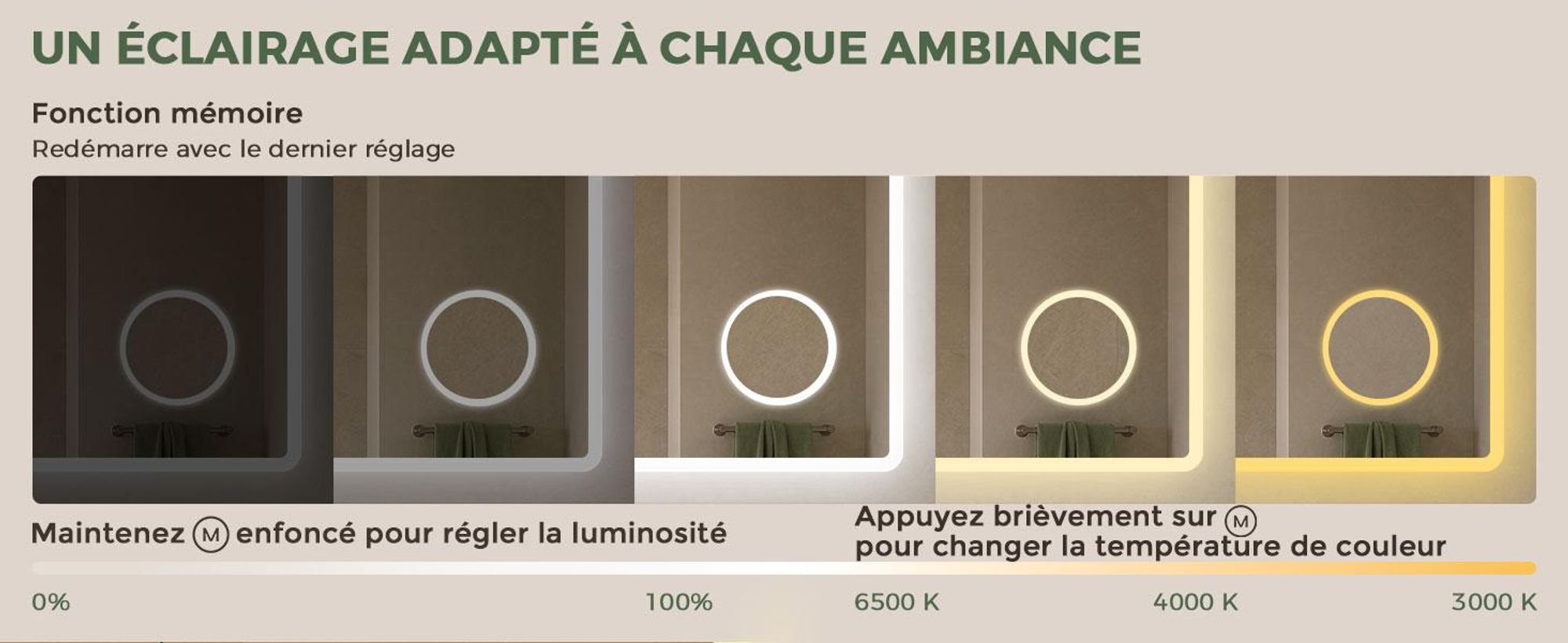 S'AFIELINA Miroir salle de bain LED avec Bluetooth 5.3, 120 × 60 cm, Miroir grossissant 3×, antibuée, 3 couleurs, intensité réglable, tactile & mémoir