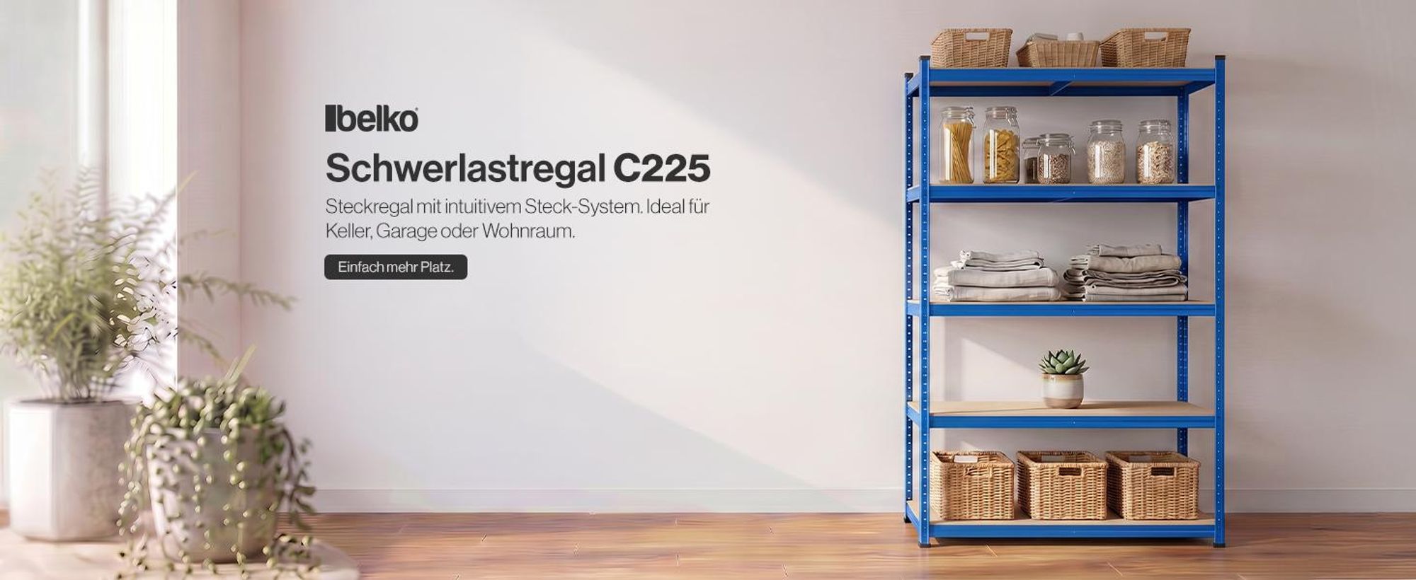 Steckregal Werkstattregal 2000x1200x500 mm, 5 Ebenen, Farbe blau, Traglast gesamt 900 kg, Kellerregal Schwerlastregal Metallregal Lagerregal