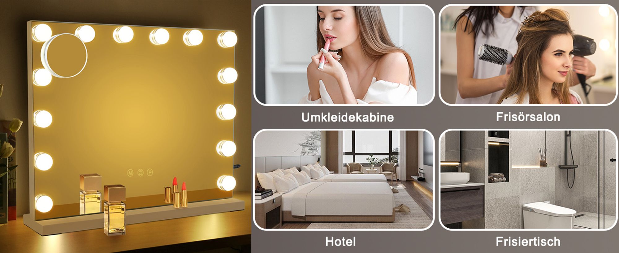 ZMH Schminkspiegel Kosmetikspiegel Dimmbare  50x40cm Spiegel LED  Beleuchtung mit licht 3 modi Touch Steuerung Tischspiegel für Schminktisch Weiß