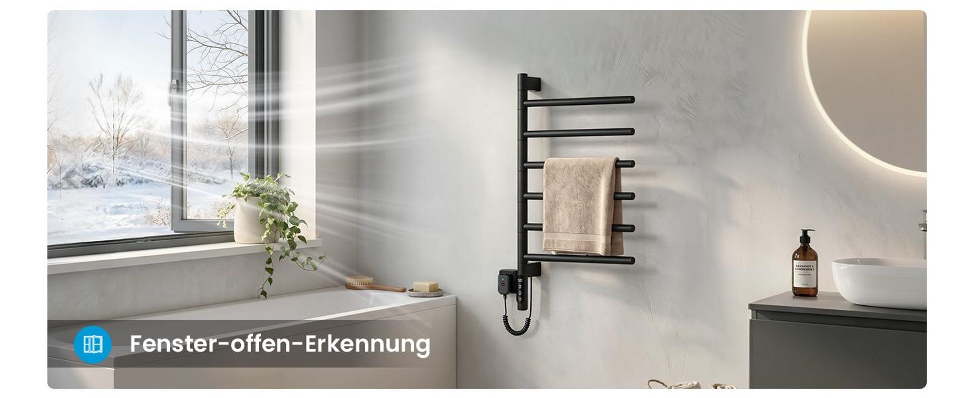 Heilmetz Elektrischer Handtuchheizkörper 78x45 cm Schwarz, Drehbar Handtuchtrockner mit WLAN App & Sprachsteuerung, Timer, 135W, Mit / Ohne heizstab