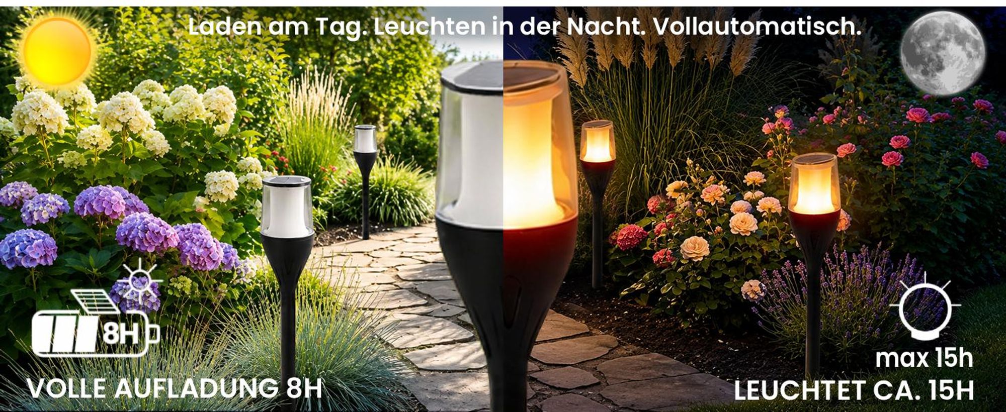 LUMILED Solar Gartenfackel Solarleuchte 64,5 cm mit Erdspieß LED Solarlampe flackernder Flamme IP65 Garten Solarleuchte Flammeneffekte Fackel Gartenlampe Flamme Solarlampe Flammenlicht 1 Stück