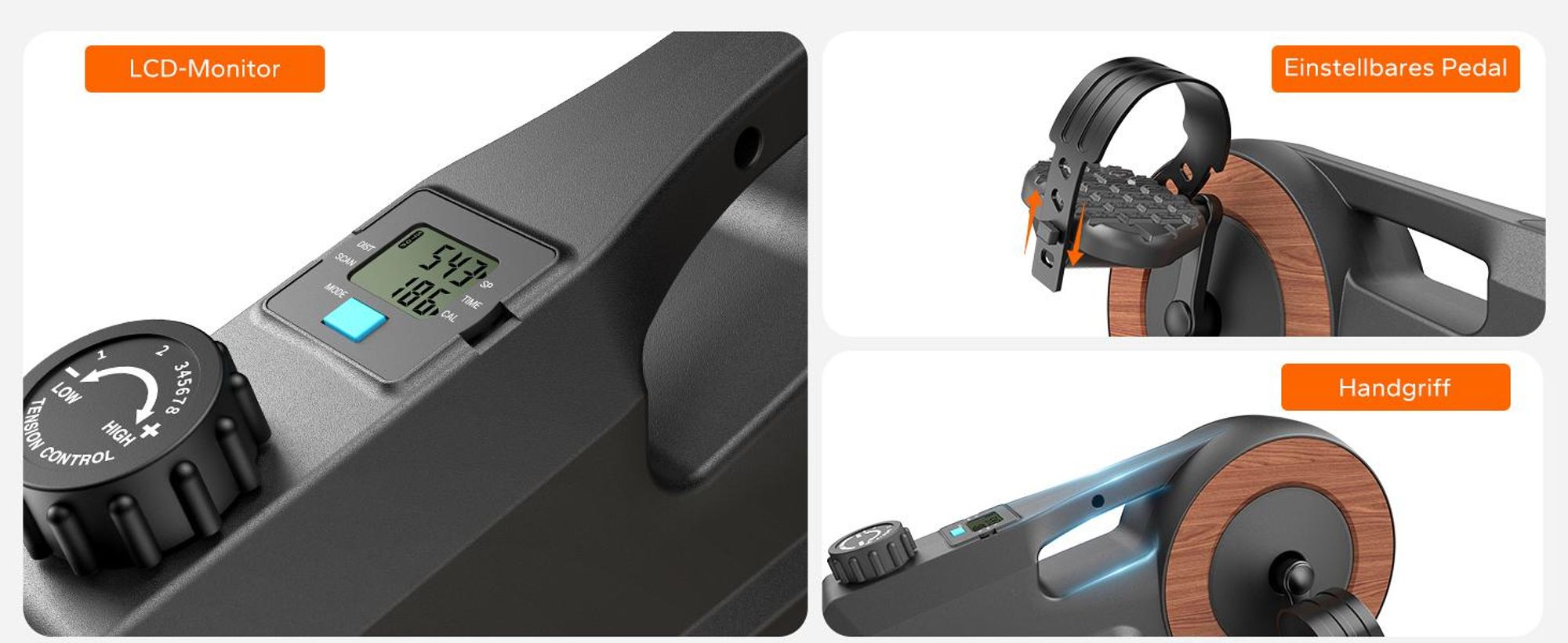 Mini Pedaltrainer – 8-Stufen Magnetwiderstand, leise <5 dB, LCD-Display & Anti-Rutsch-Basis, bis 100 kg, vormontiert, für Senioren & Büro