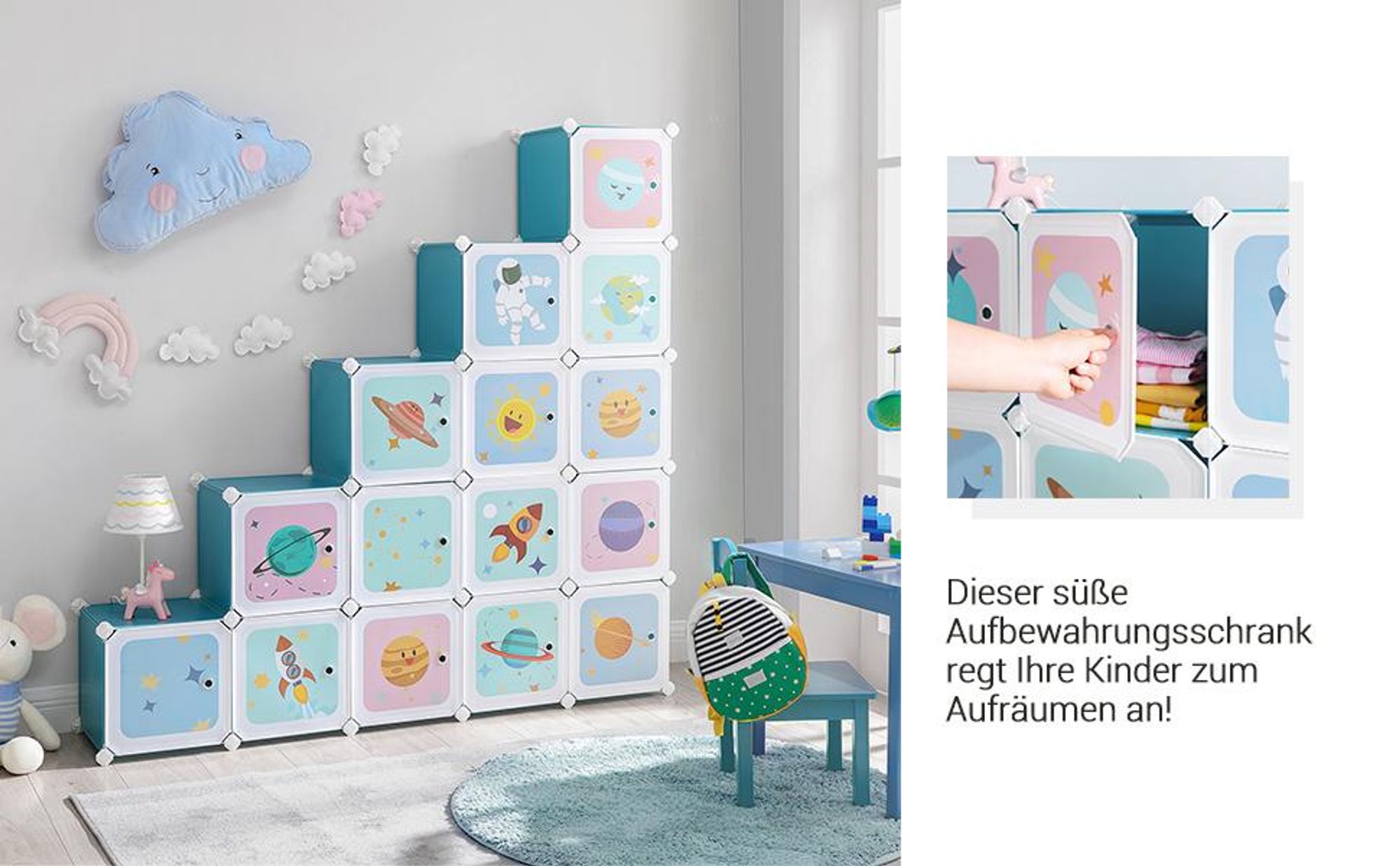 SONGMICS Regalsystem mit 15 Würfeln, Aufbewahrungsschrank für Kinder, mit Türen