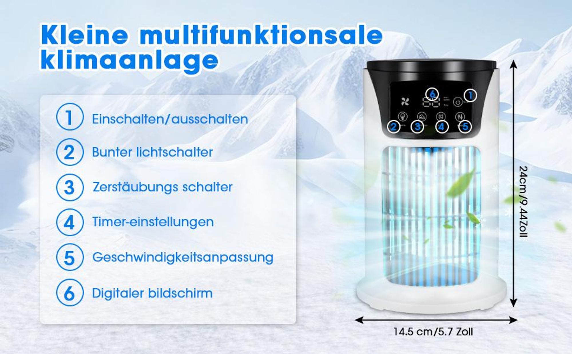 Turmventilator, Tragbare Klimaanlagen, Mobile Klimageräte, Luftkühler mit Wasserkühlung, 6 Einstellbare Geschwindigkeitsstufen, mit 300ml Wassertank