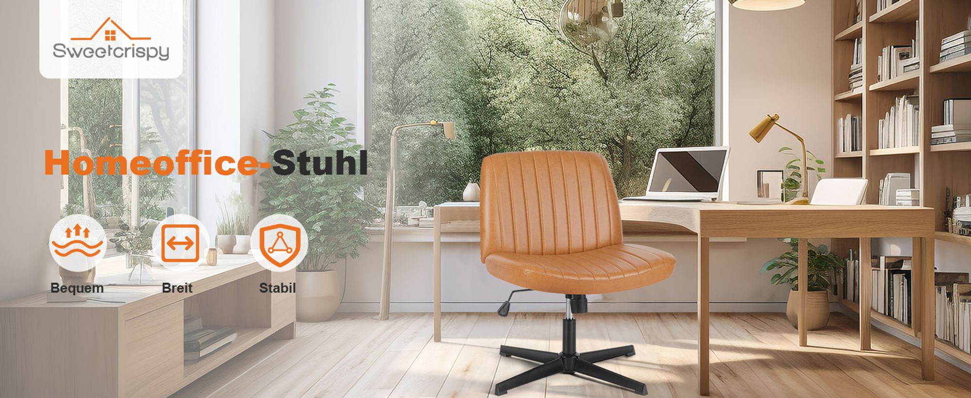 Sweetcrispy Bürostuhl Ohne Armlehne drehstuhl,Atmungsaktives und Bequemes Netzgewebe Criss Cross Chair, Verbreitertem  schneidersitz bürostuhl(Braun)