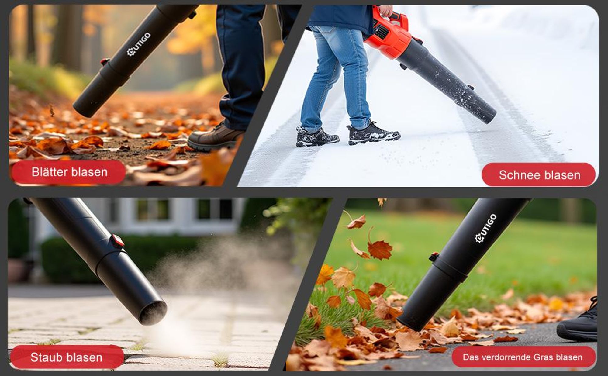 Akku-Laubbläser 001 (2*21v 4.5Ah akku, Akku und Ladegerät), für Rasenpflege, Beseitigung von Laub/Schlamm/Schnee/Autostaub