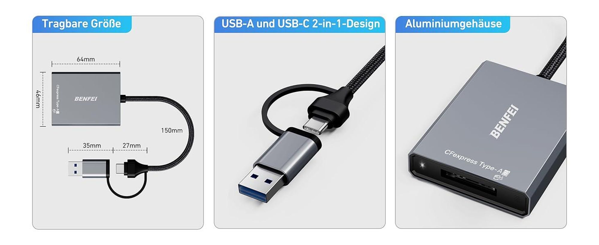 BENFEIKartenlesegeräte CFexpress Typ A Kartenleser USB 3.2 10Gbps