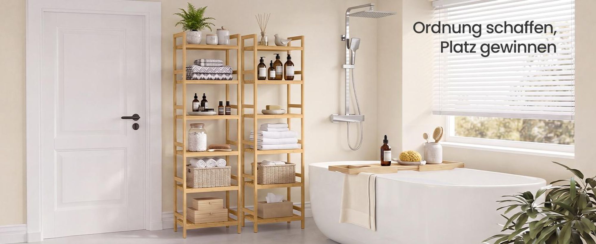 SONGMICS Bambus Standregal mit 6 Ablagen, Bücherregal, für Wohnzimmer, Bad, Küche, Schlafzimmer, naturfarben