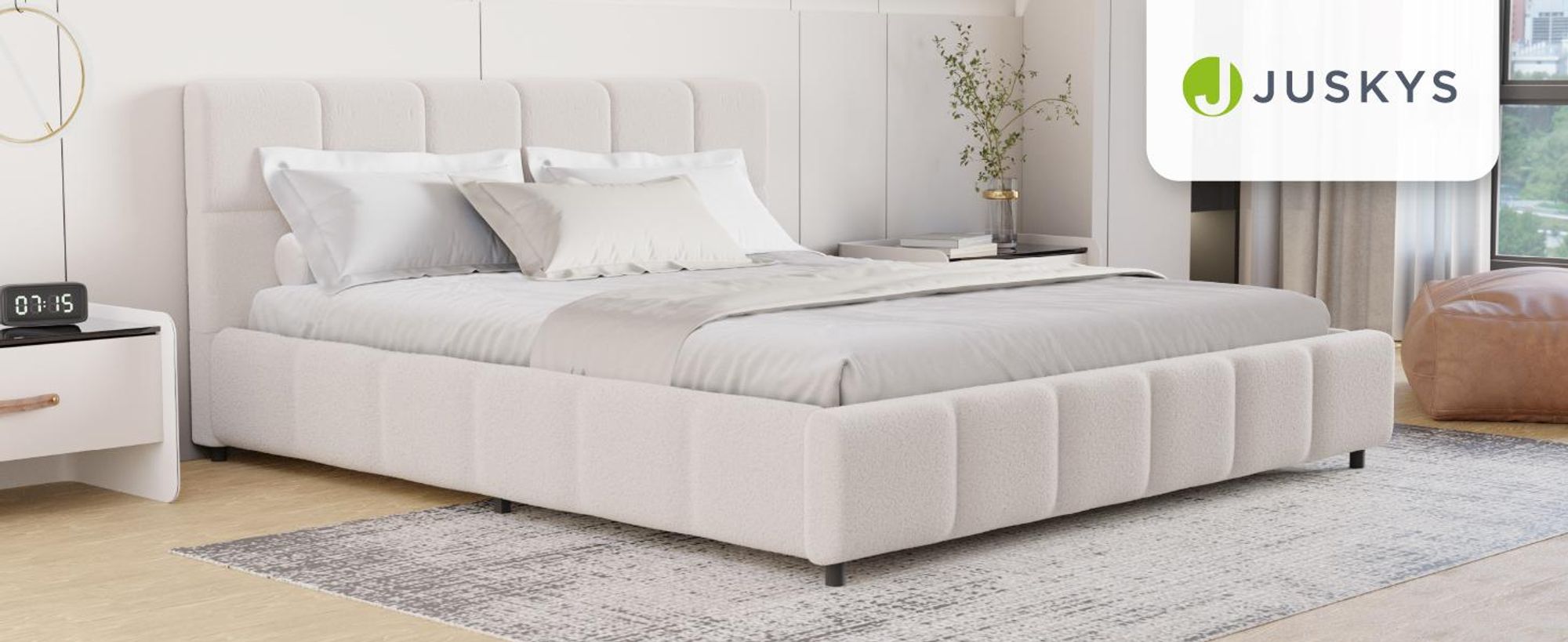Juskys Polsterbett Florenz 180 x 200 cm, Bouclé, Bubble Design & modern – Creme