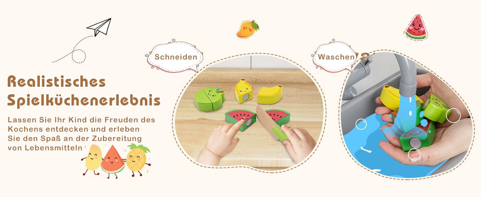 COSTWAY Kinderküche Spielküche inkl. 18 Zubehör, Kinder Küche Holz mit Spüle Mikrowelle Eismaschine Backofen, Dunstabzugshauben für Kinder 3+, Weiß