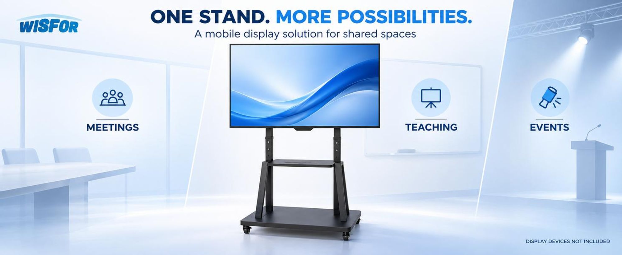 WISFOR EXTRA STABIL TV Ständer mit Rollen, 100" TV Standfuss Mobil Wagen, Höhenverstellbar Fernsehständer mit AV-Ablagen für 32"–100"