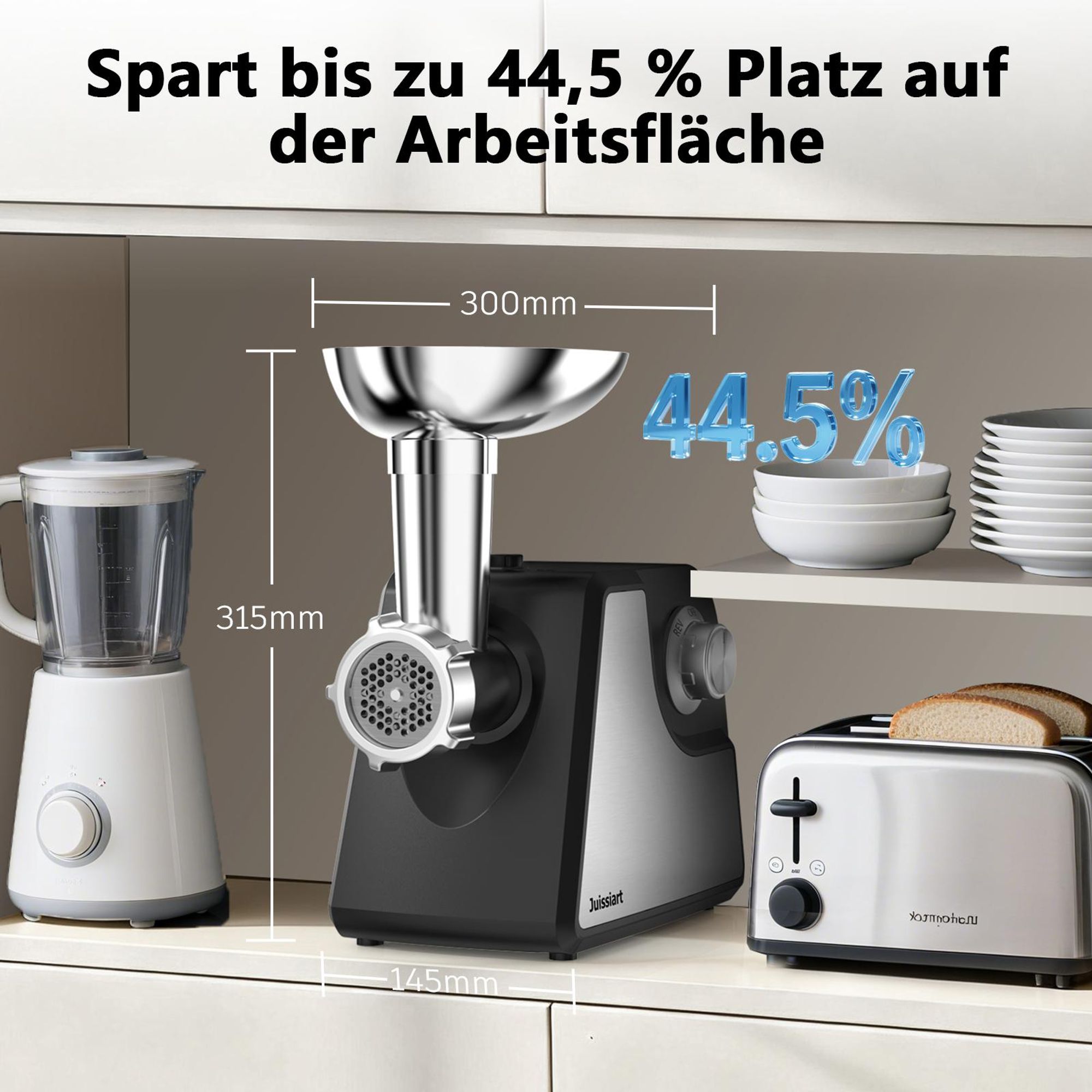 Juissiart MG4150R Elektrischer Fleischwolf - 300W Leistung 1.2KG/Min Fleischausbeute Klingenmaterial 420 pulvermetallurgischer Stahl - Schwarz