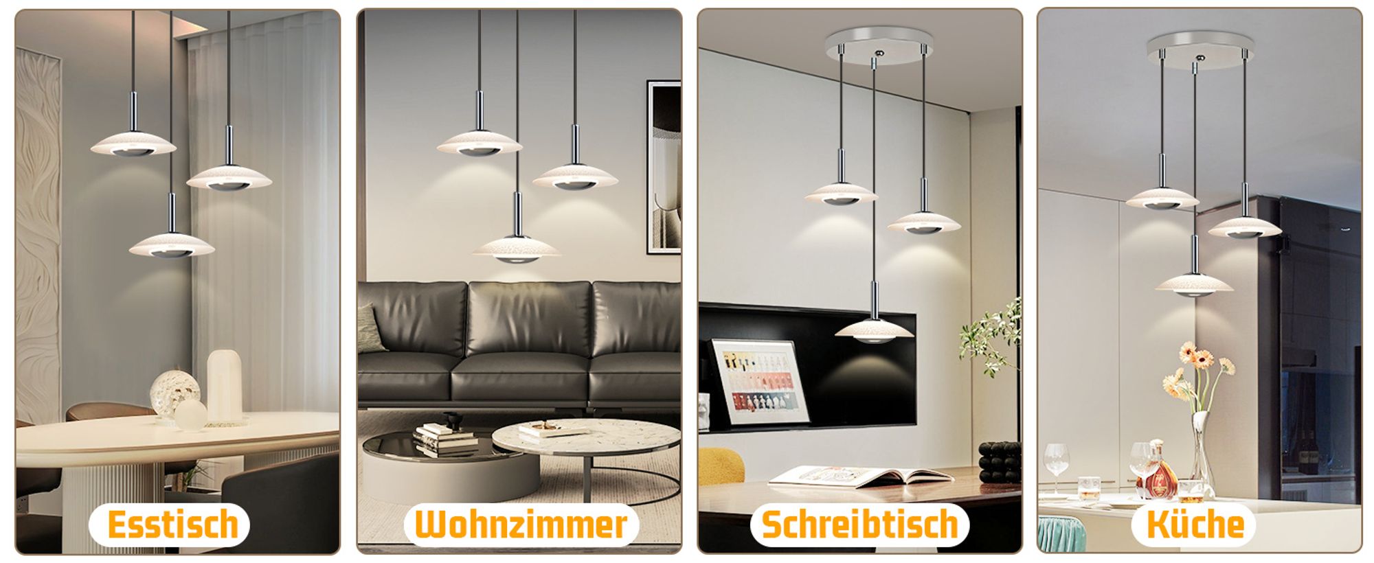 ZMH Pendelleuchte Esstisch LED Hängelampe 3 Flammig  Chrom Glas Metall Rund Pendellampe Esszimmer Modern Hängeleuchte 3000K Warmweiß