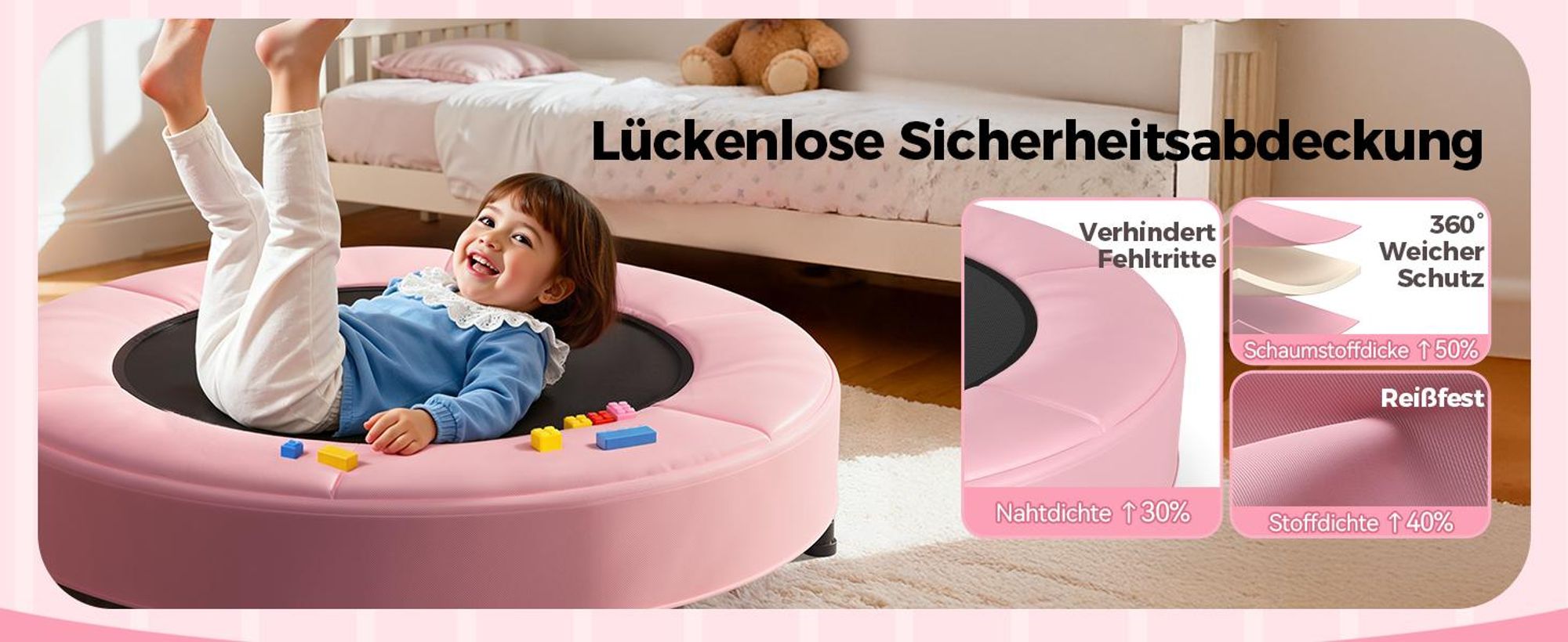 BCAN 91cm Kleinkind-Trampolin | Faltbar & platzsparend | 2-fach höhenverstellbarer Griff | ASTM- | Spiel- und Bewegungsspaß für drinnen
