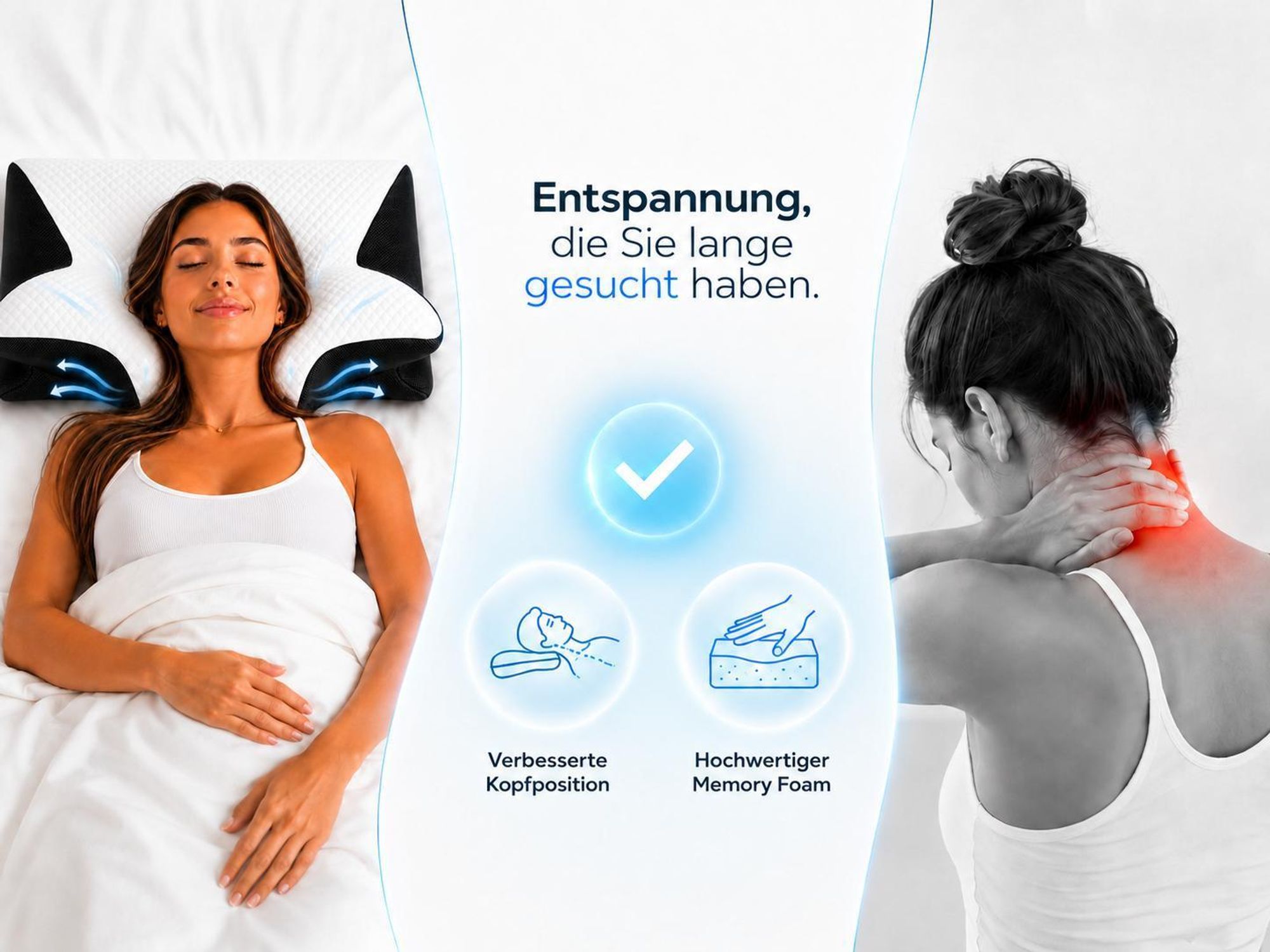 Nackenkissen Kopfkissen Ergonomisches Orthopädisches Kissen Gegen Nackenschmerzen Schlafkissen Memory Foam Kissen Seitenschläfer YaLiva_Decor®