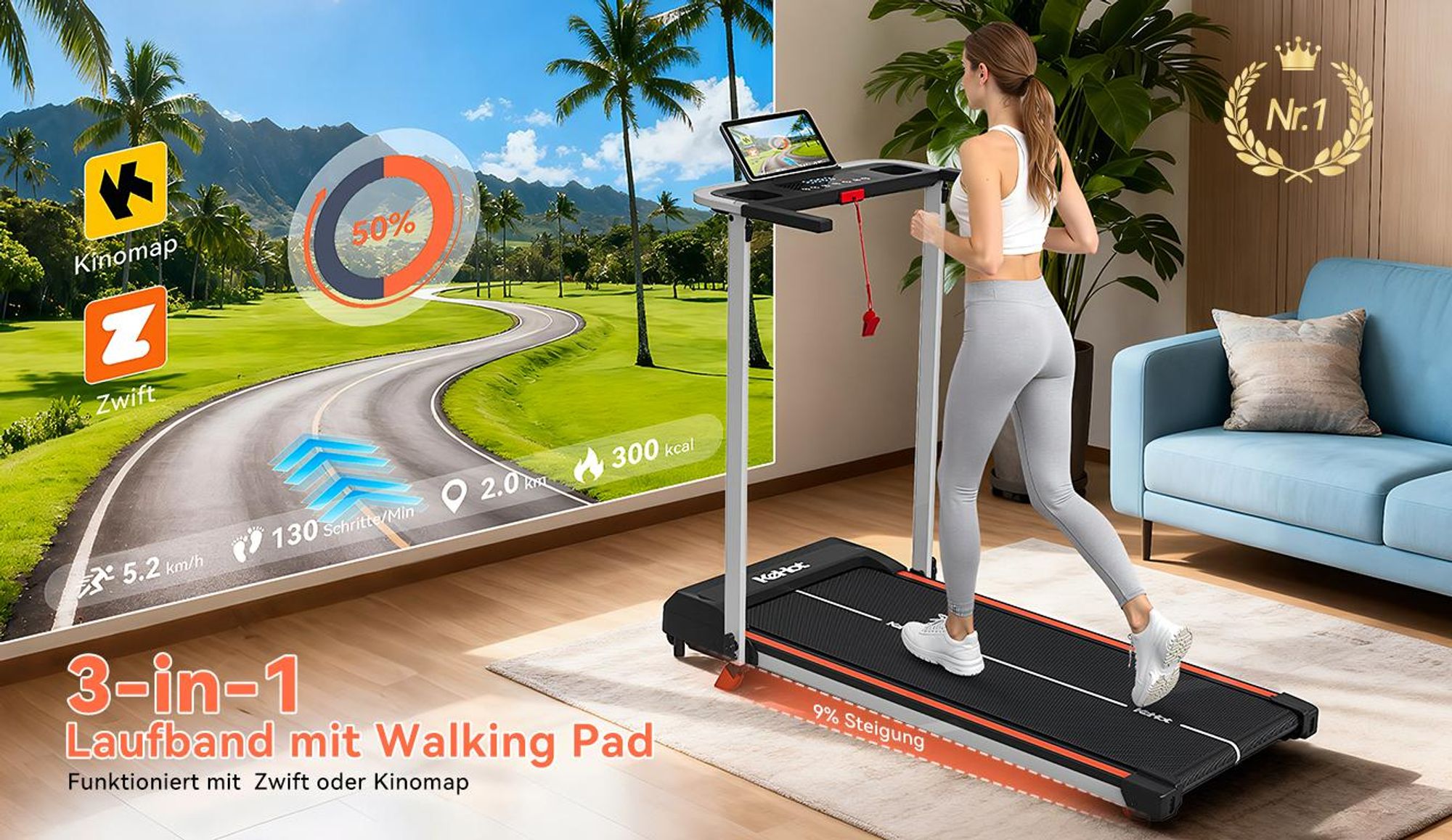 Kehot Laufband für Heimtraining, FUR ZU HAUSE,1–12 km/h, klappbar, leiser Motor, Bluetooth APP