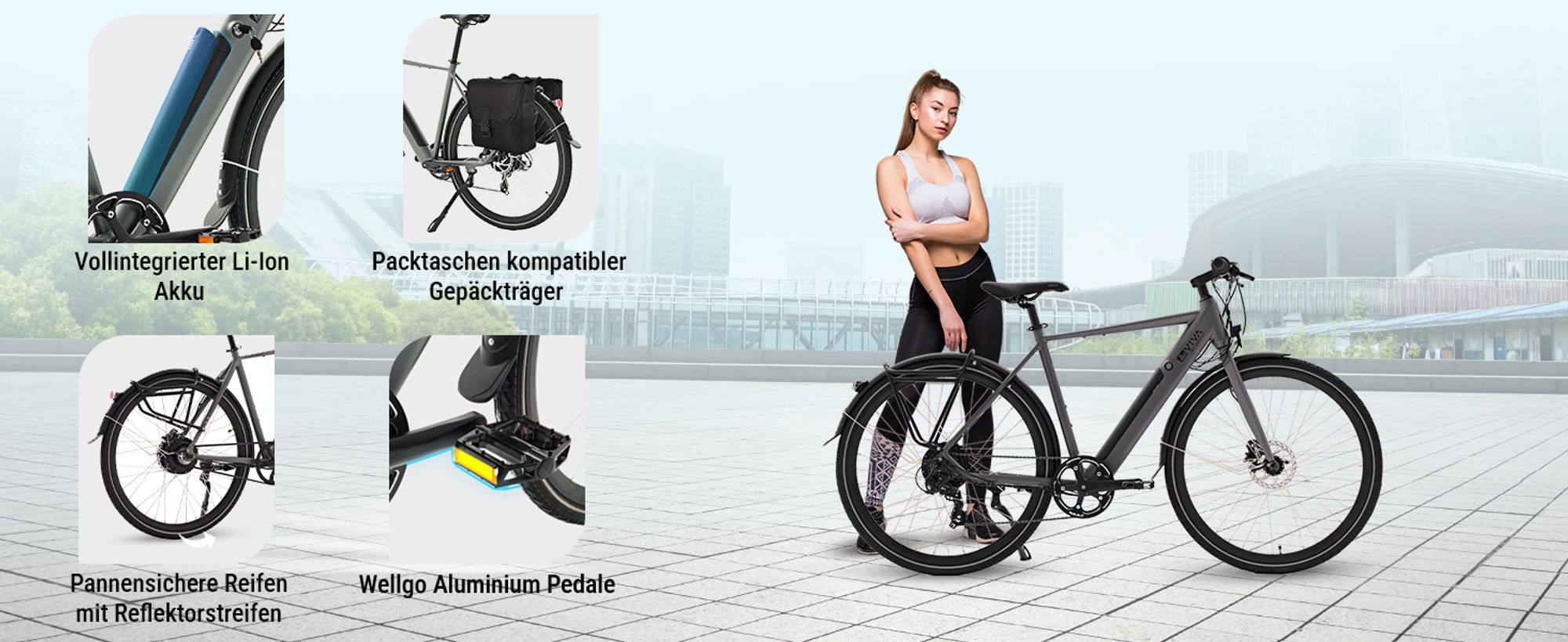 AsVIVA BC1-C Urban E-Bike 250W, 7 Gang Shimano, Akku, LED, Scheibenbremsen