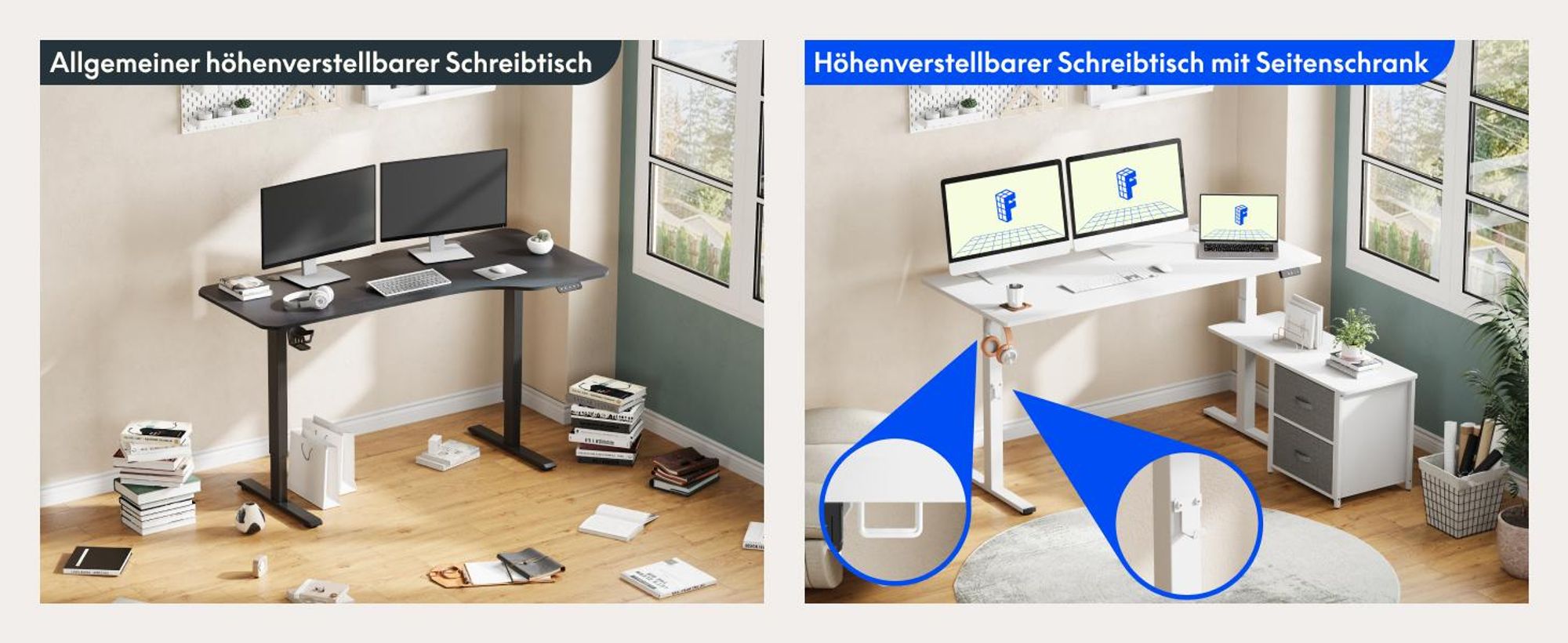 FLEXISPOT Höhenverstellbarer Schreibtisch 160 x 70 cm elektrisch höhenverstellbar L-förmig mit Schubladen&Stauraum umkehrbar Steh-Sitz Tisch Schwarz