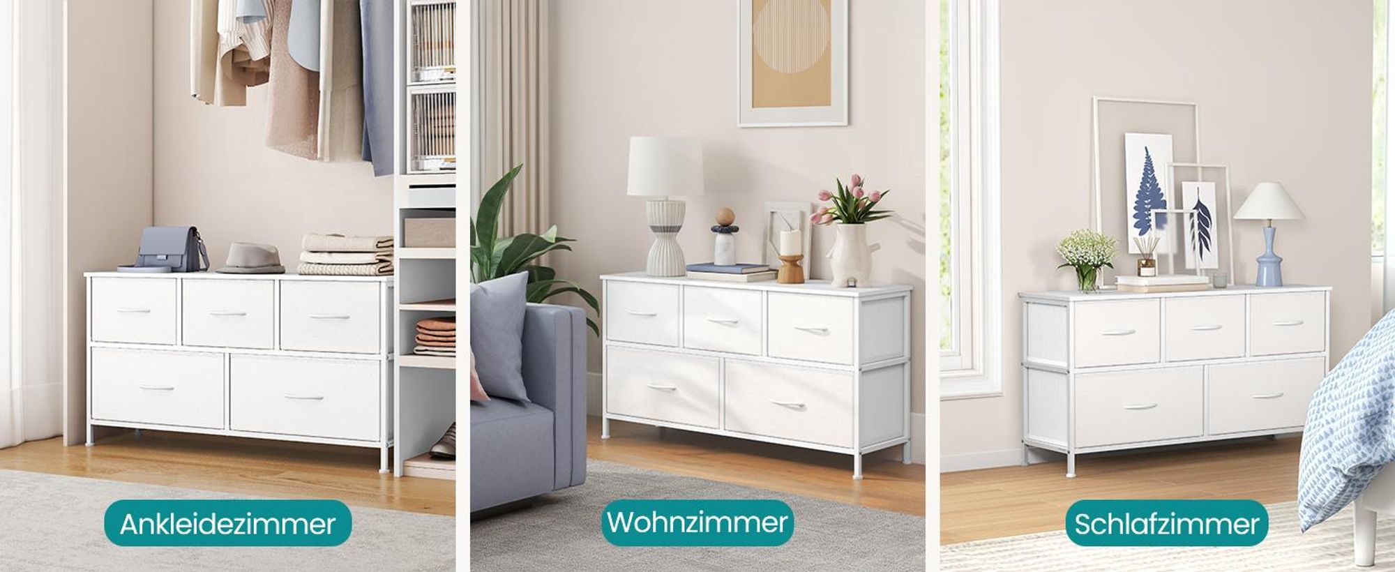 SONGMICS Kommode, Schrank, 5 Stoffschubladen, Aufbewahrungsschrank, Stahl