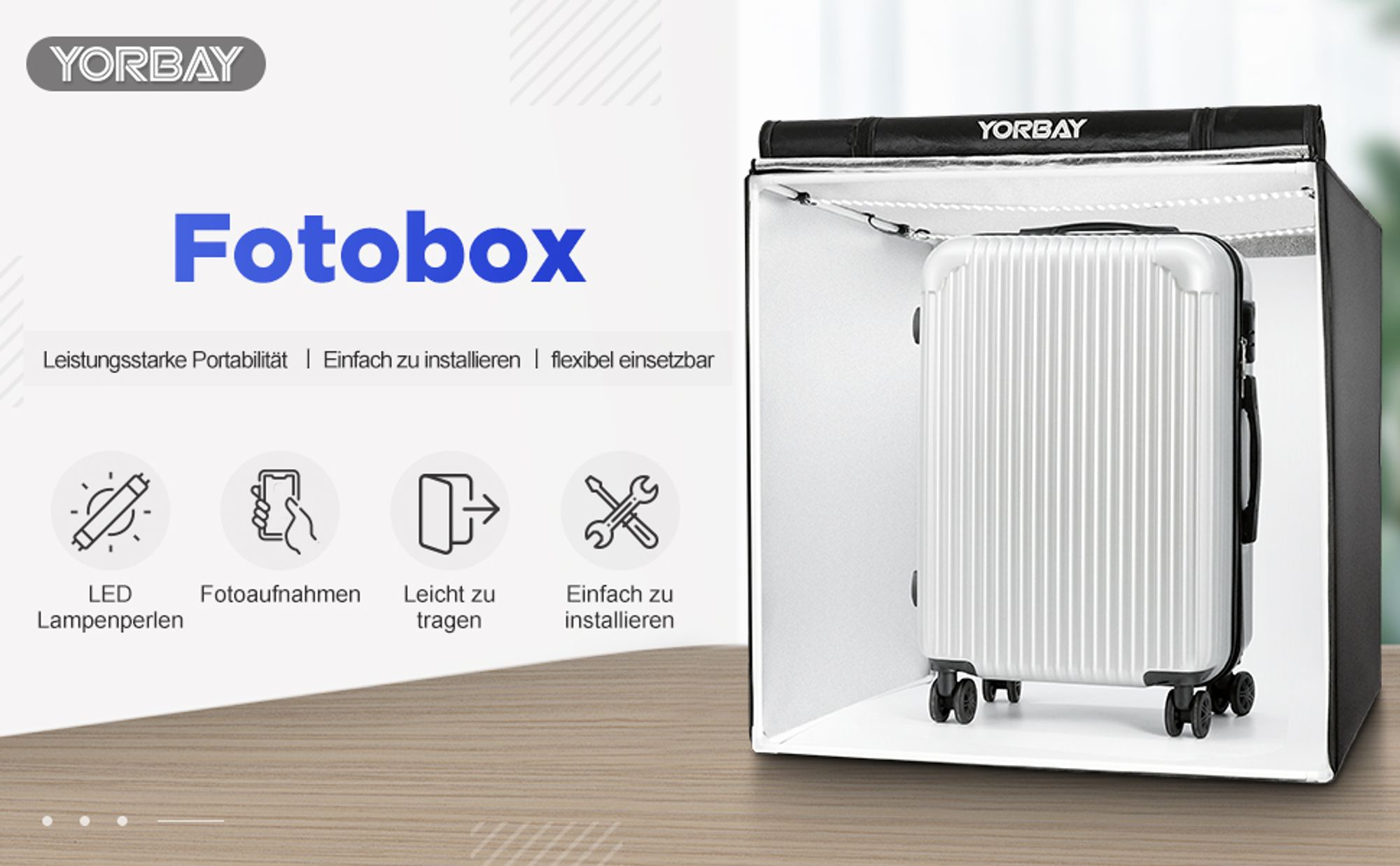 Yorbay Fotostudio Set 80 x 80 x 80cm CRI 95+ LED-Fotobox Lichtbox Lichtwürfel Fotografie Lichtzelt inkl. 4 PVC-Hintergrundfolien (schwarz, weiß, grau, warm-weiß) Mehrweg