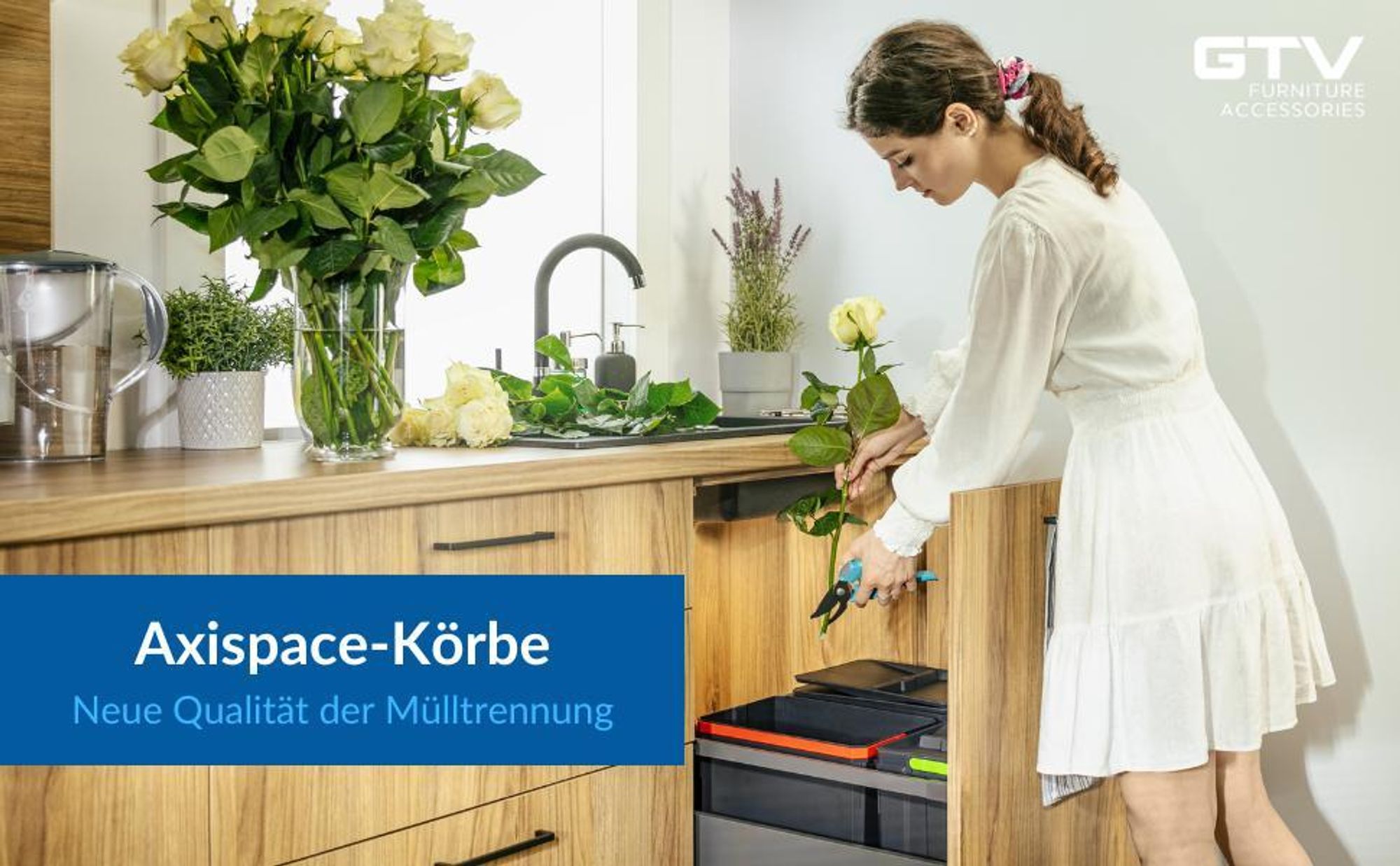 GTV AXISPACE Müll‑ und Sortier‑System 600 mm – 2×15 L + 2×7 L Abfall‑Körbe, anthrazit, kompatibel mit Schubladen